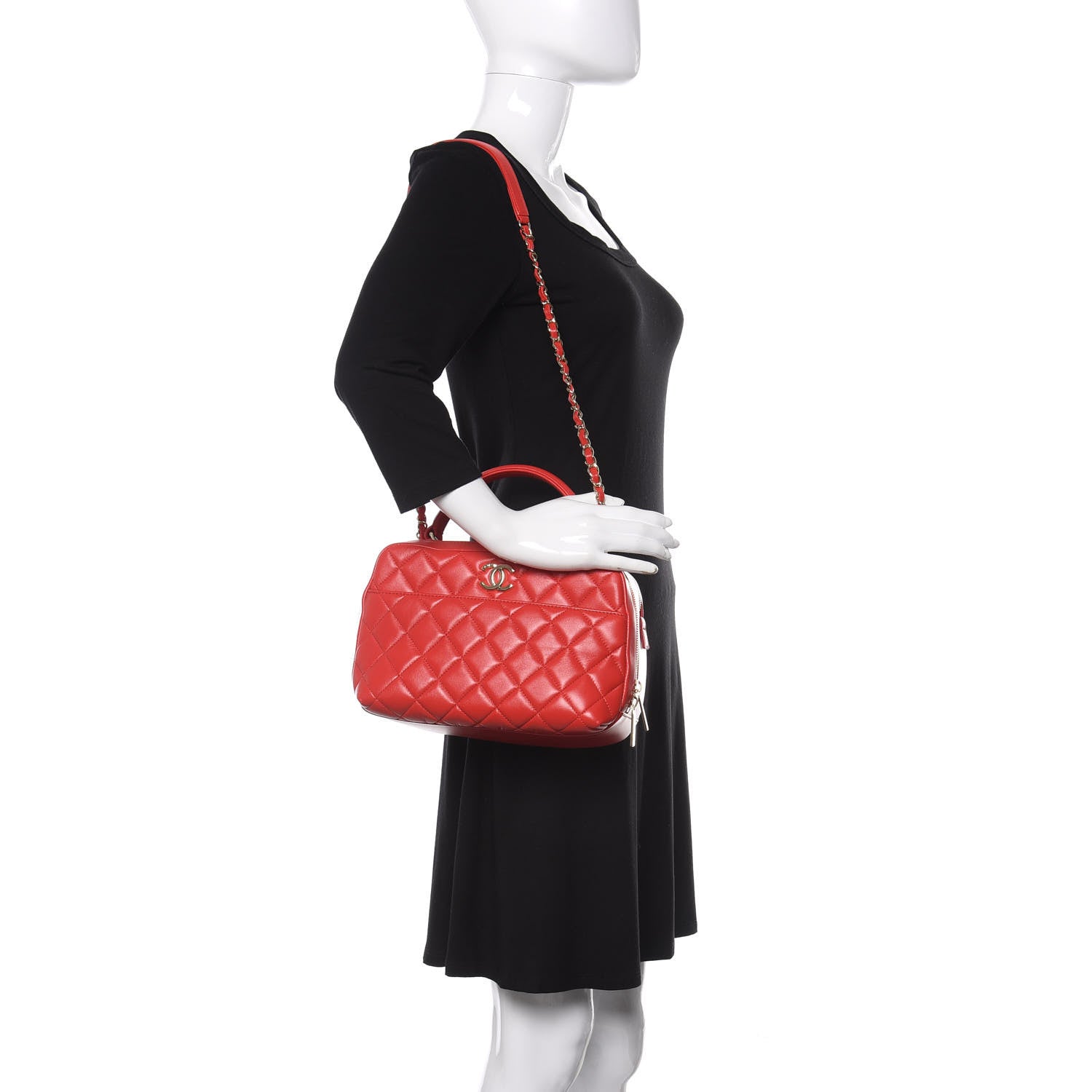 Chanel Lambskin Quilted Medium Trendy CC Bowling Bag Red 2 of 12