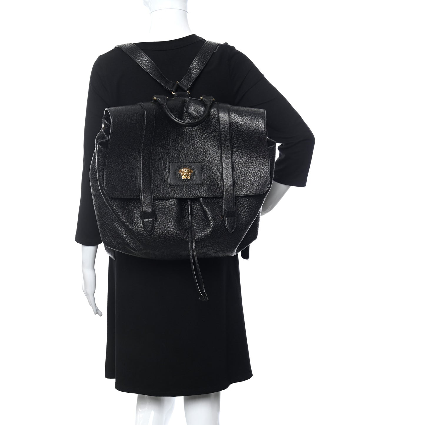 Grained Calfskin Palazzo Medusa Convertible Backpack Black