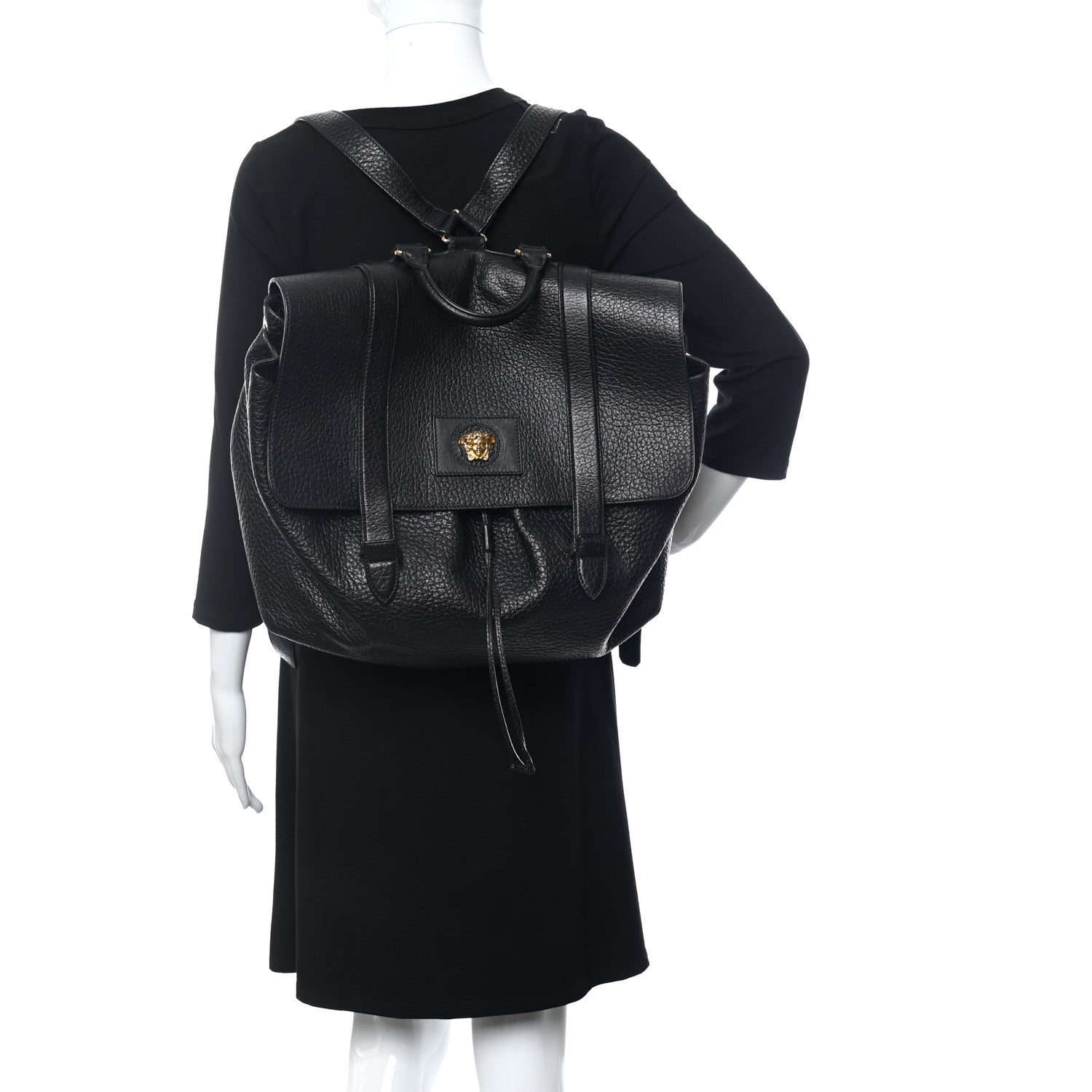 Versace Grained Calfskin Palazzo Medusa Convertible Backpack Black 3 of 9