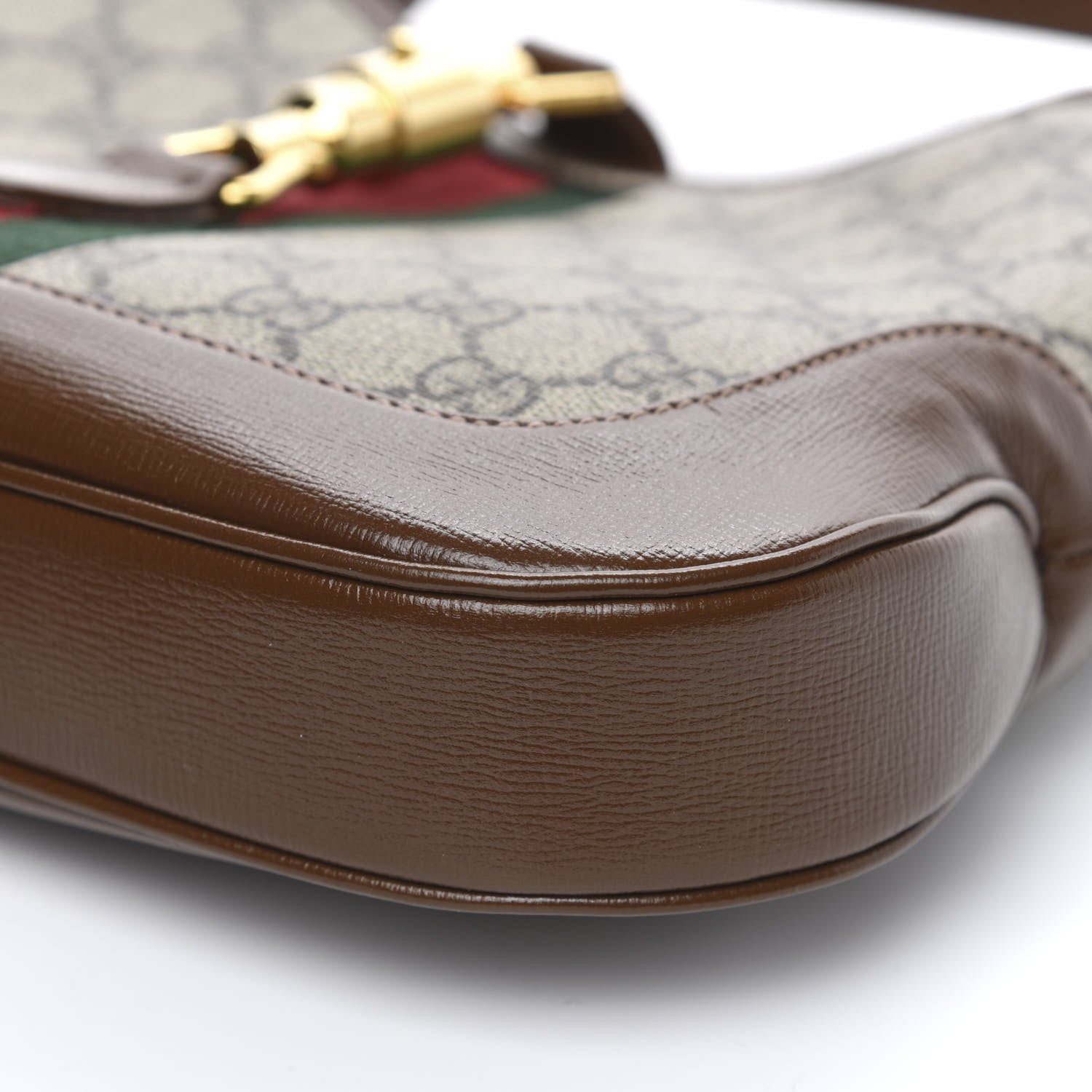 Gucci GG Supreme Monogram Azalea Calfskin Web Small Jackie 1961 Hobo Beige Ebony Brown Sugar 9 of 10