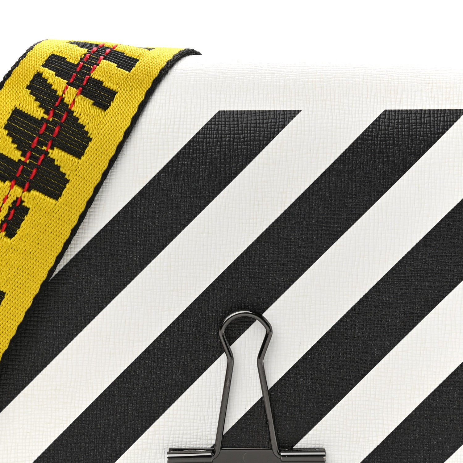 Off-White Saffiano Striped Diag Binder Flap Bag White Black 14 of 14