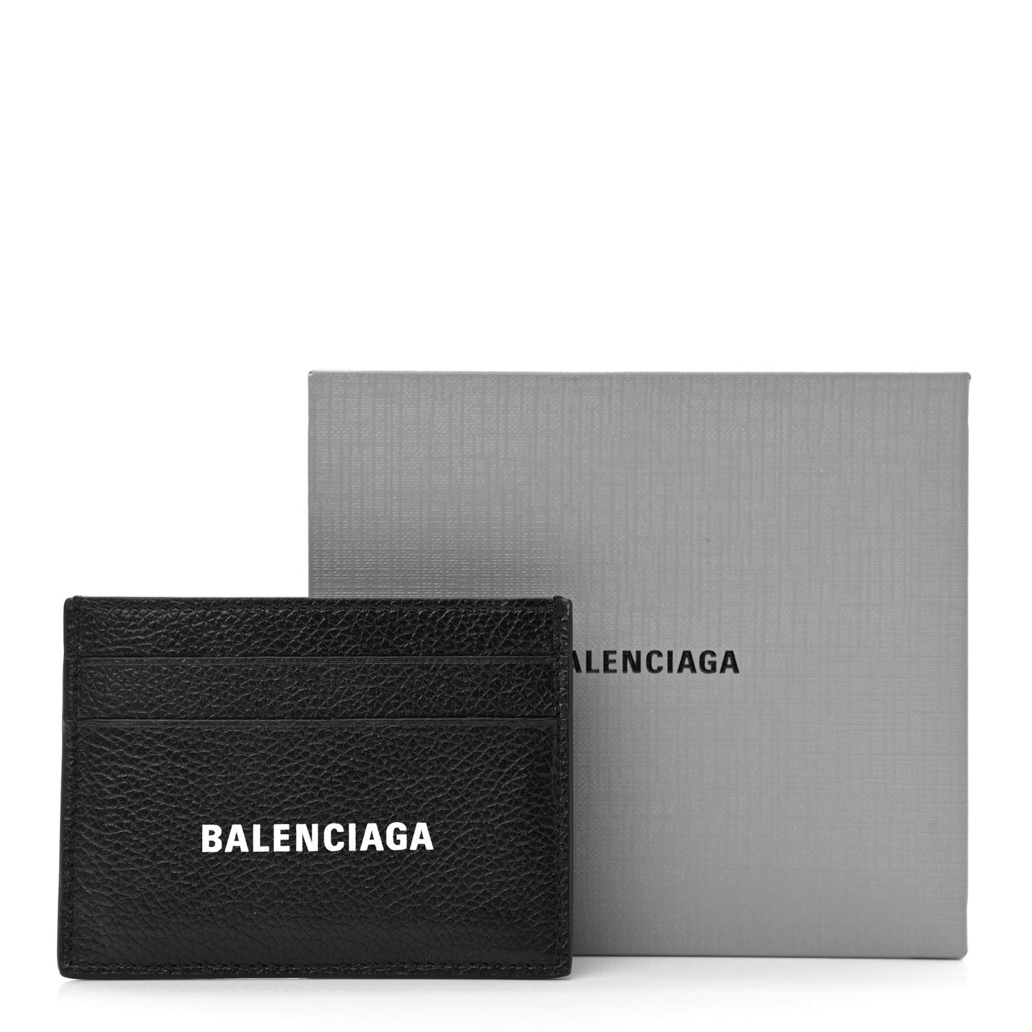 Grained Calfskin Logo Cash Card Holder Black White