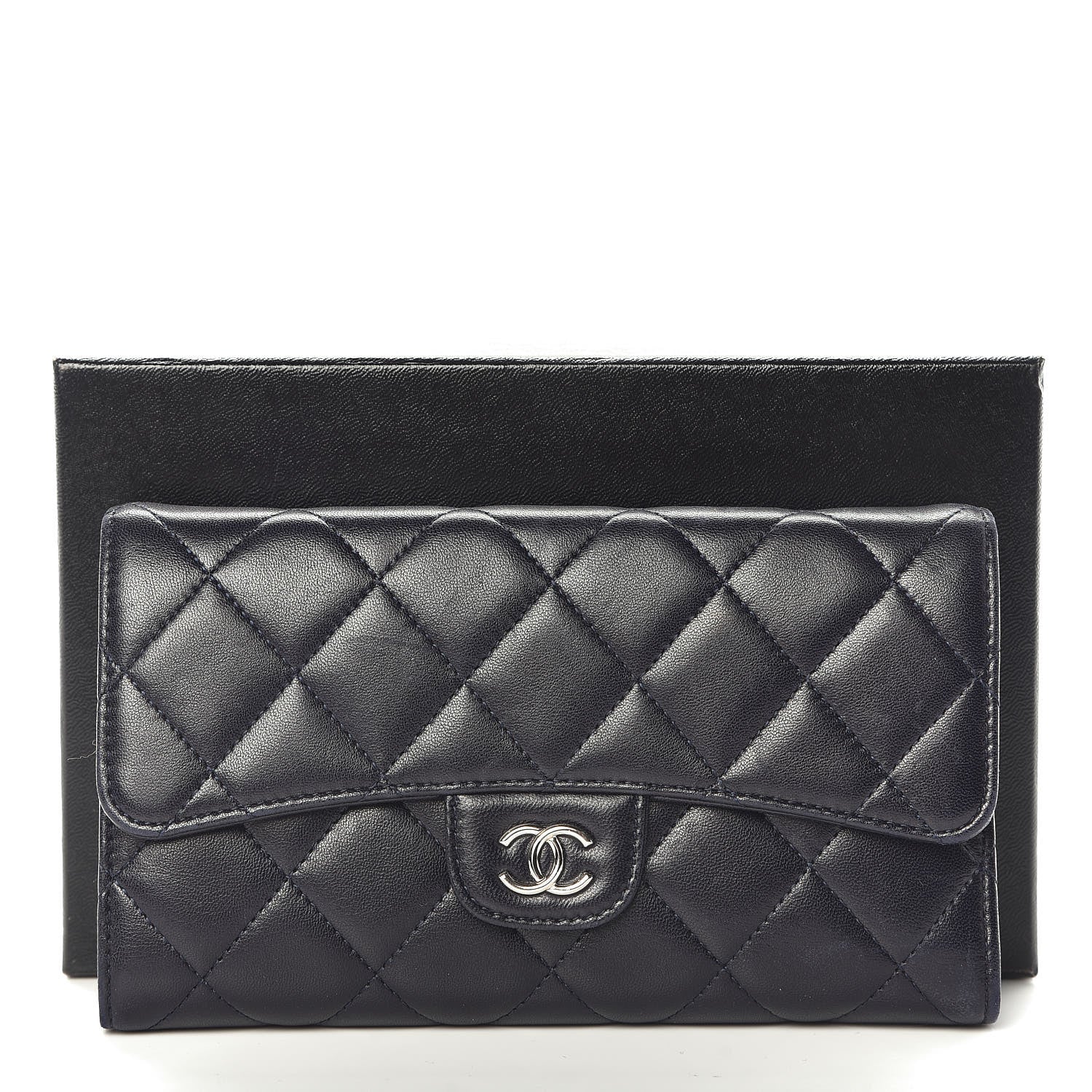 Chanel Lambskin Quilted Large Flap Wallet Navy 10 of 10