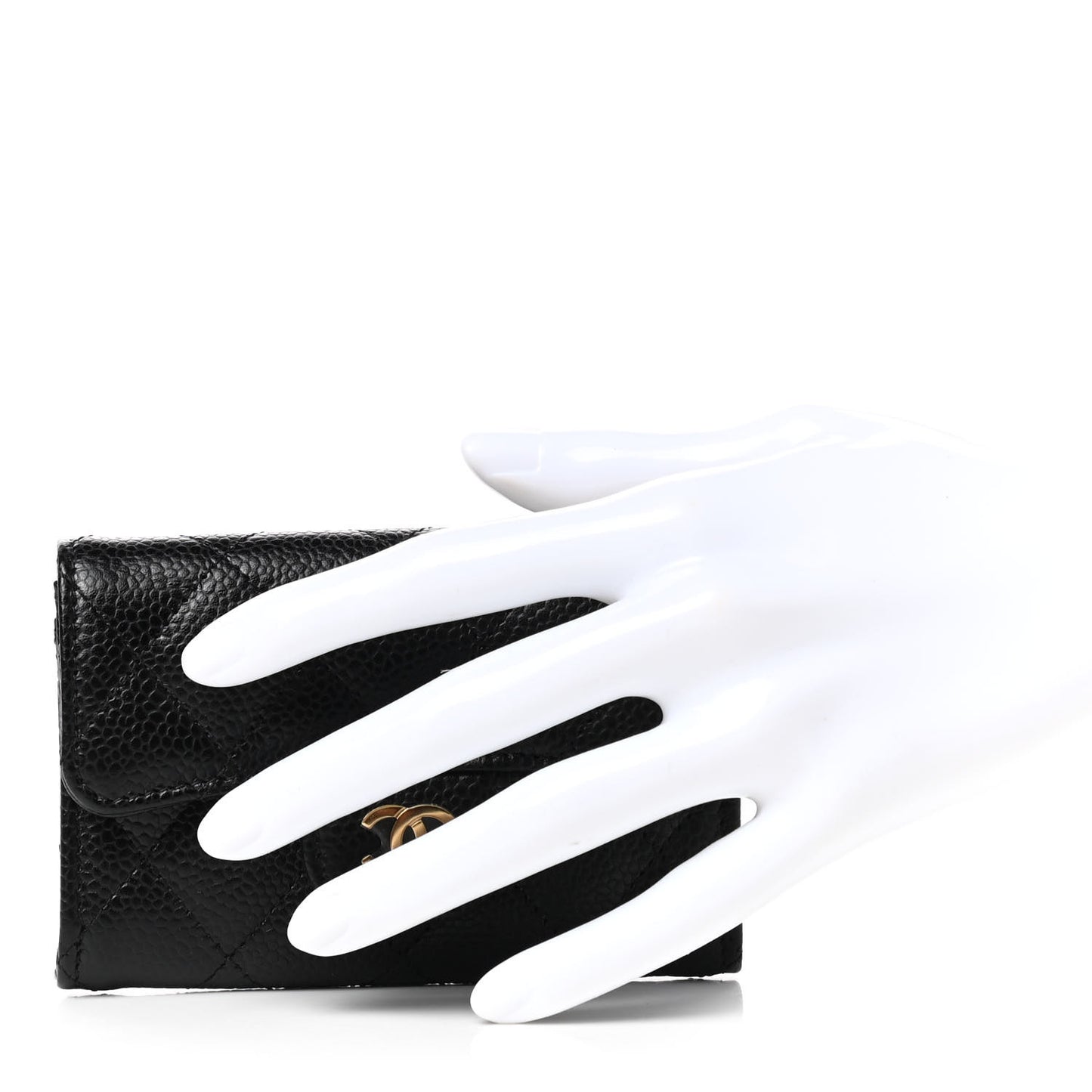Caviar Quilted Flap Card Holder Wallet Black