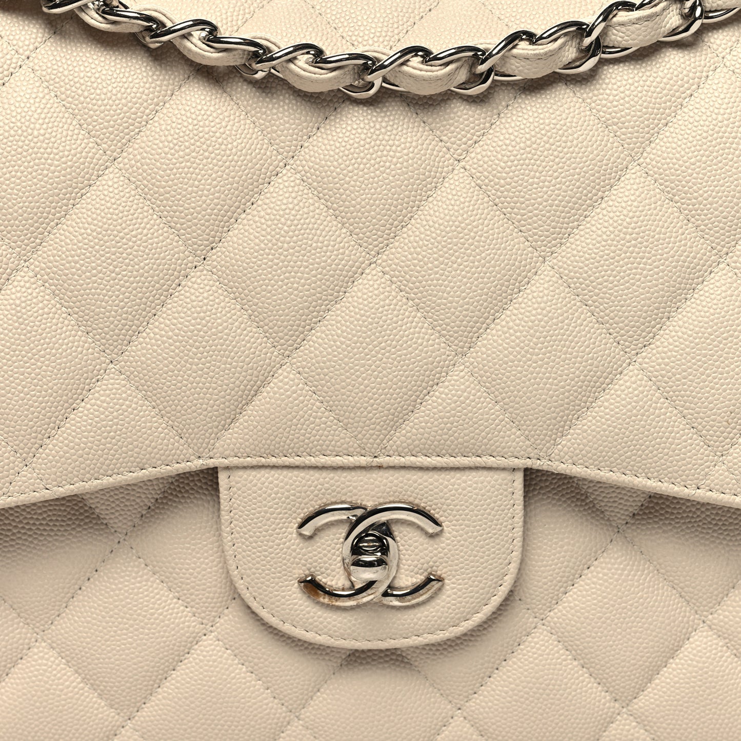 Caviar Quilted Jumbo Double Flap Ivory