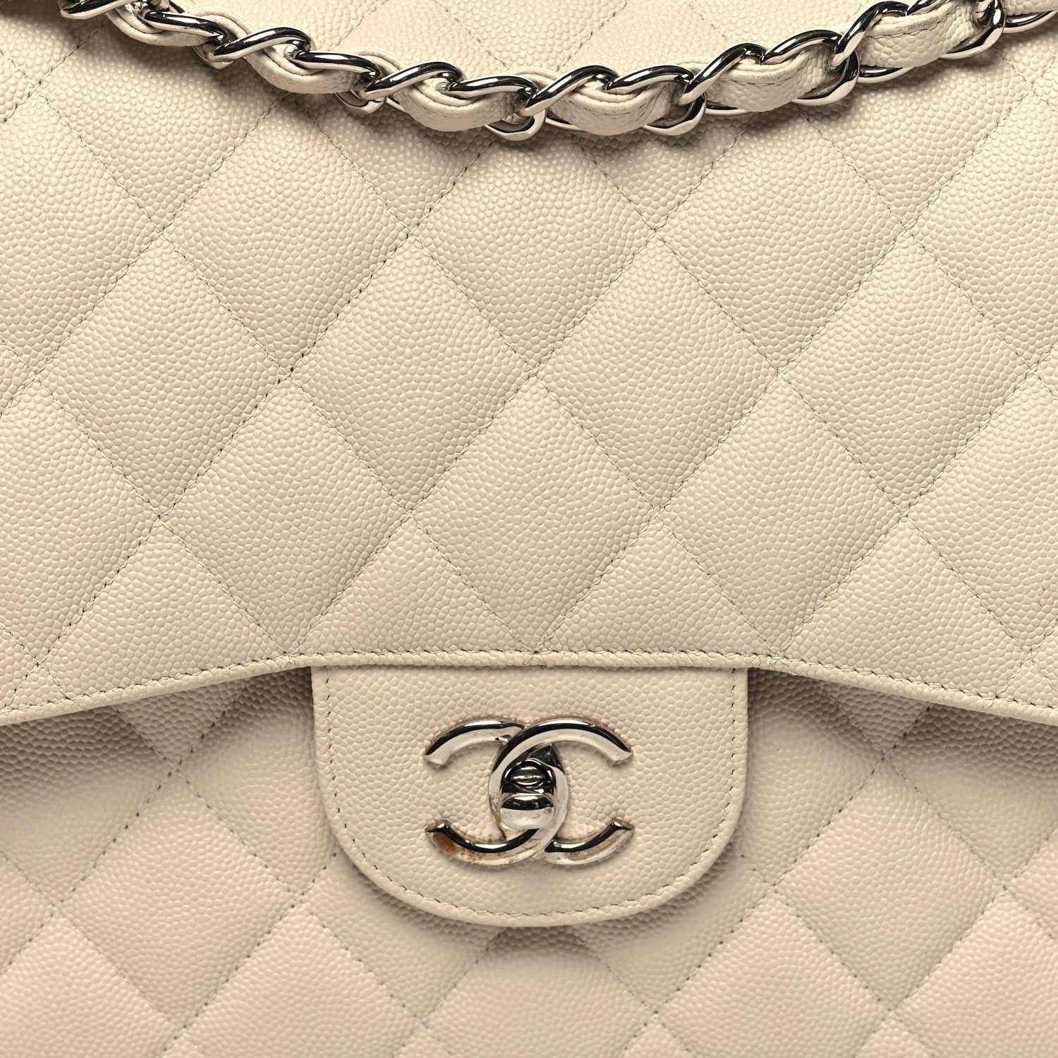 Chanel Caviar Quilted Jumbo Double Flap Ivory 8 of 12