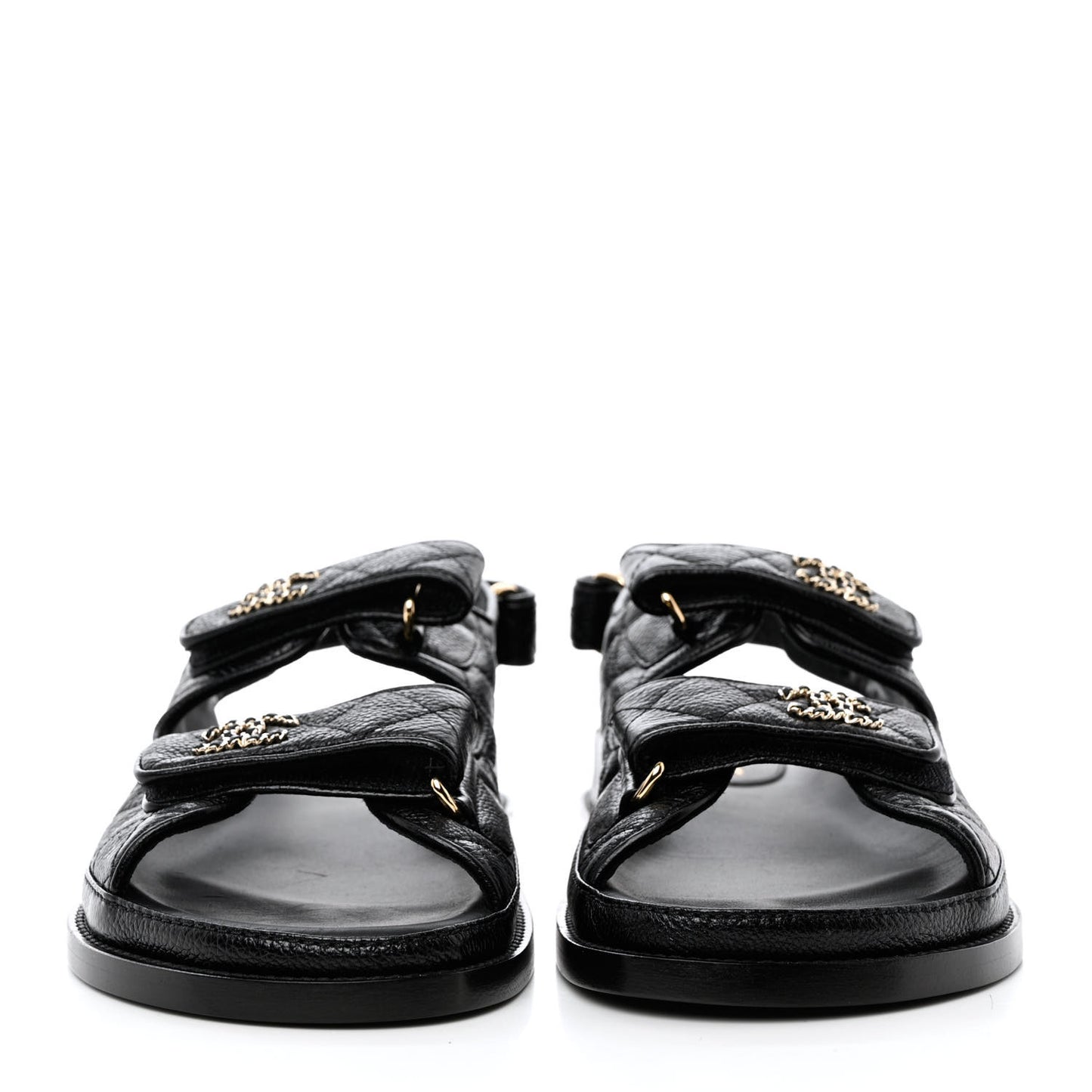 Grained Calfskin Velcro Dad Sandals 38 Black