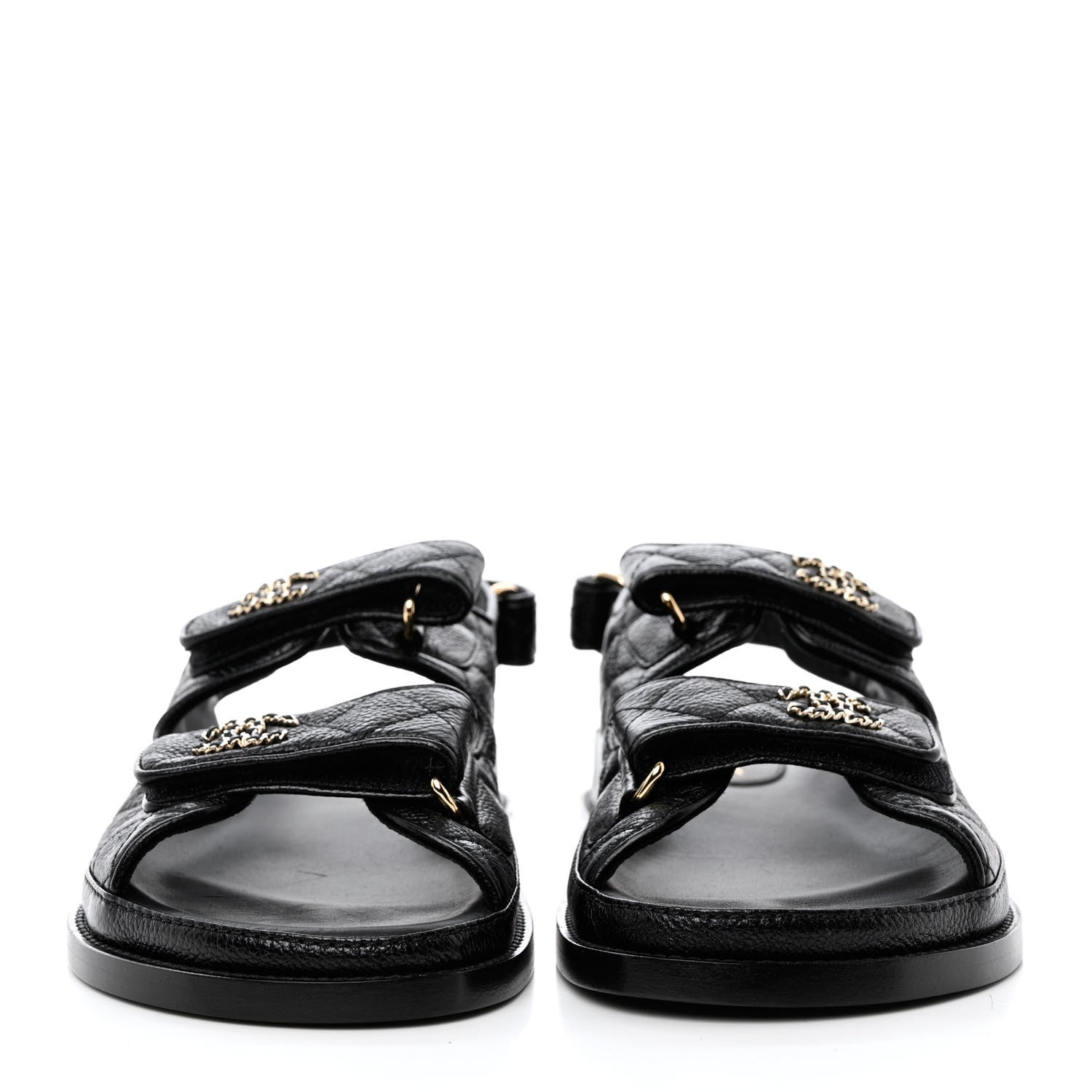Chanel Grained Calfskin Velcro Dad Sandals 38 Black 2 of 9