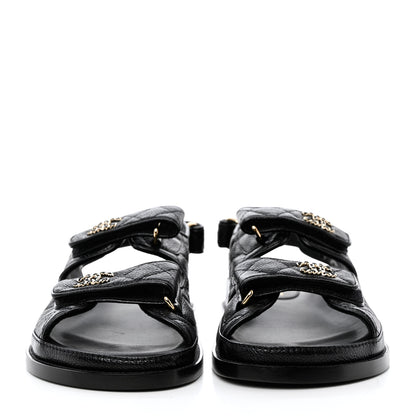 Chanel Grained Calfskin Velcro Dad Sandals 38 Black 2 of 9