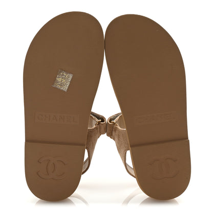Chanel Suede Calfskin Velcro Dad Sandals 36 Beige 6 of 10