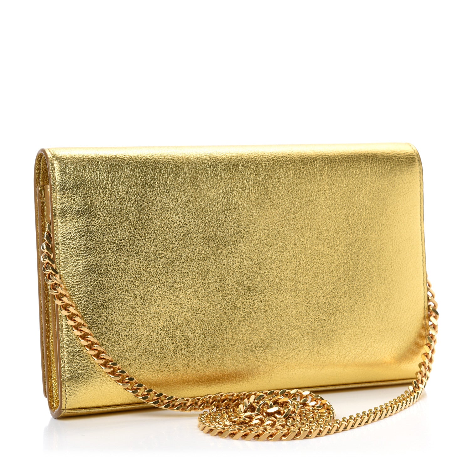 Saint Laurent Metallic Calfskin Monogram Chain Wallet Gold 3 of 10