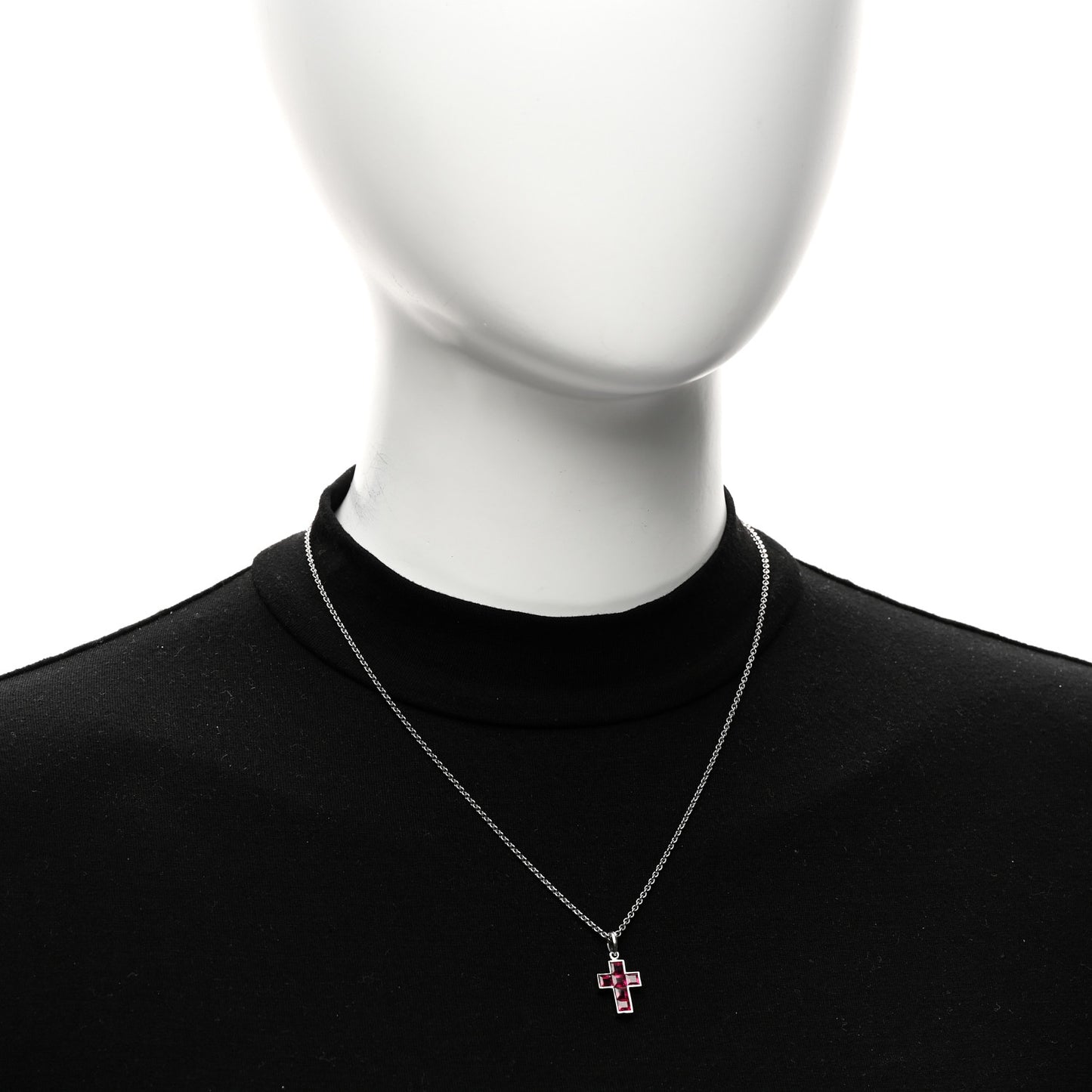 Platinum Ruby Cross Pendant Necklace