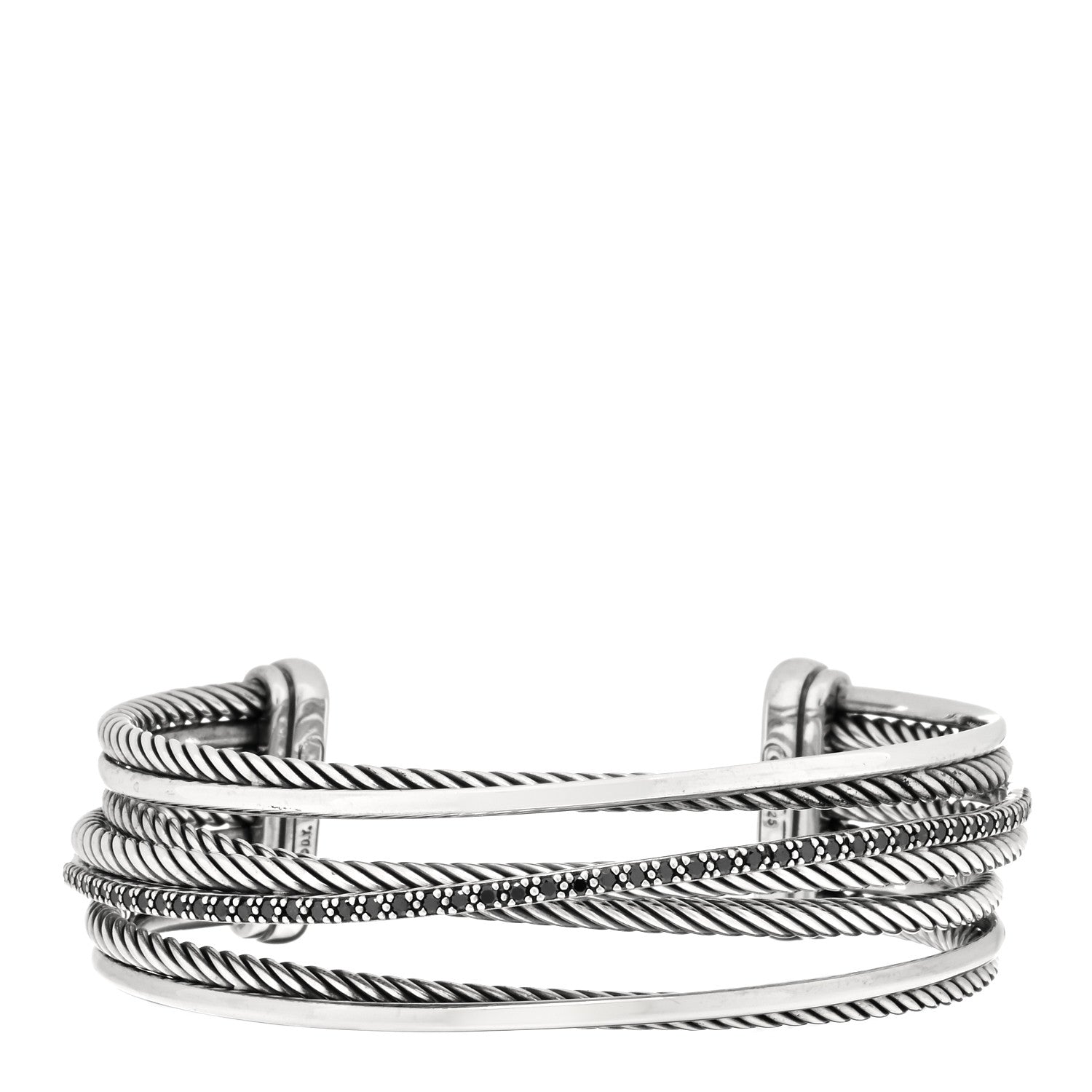 David Yurman Sterling Silver Black Diamond Crossover Four Row Cuff Bracelet 1 of 3