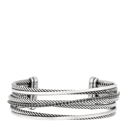 David Yurman Sterling Silver Black Diamond Crossover Four Row Cuff Bracelet 1 of 3