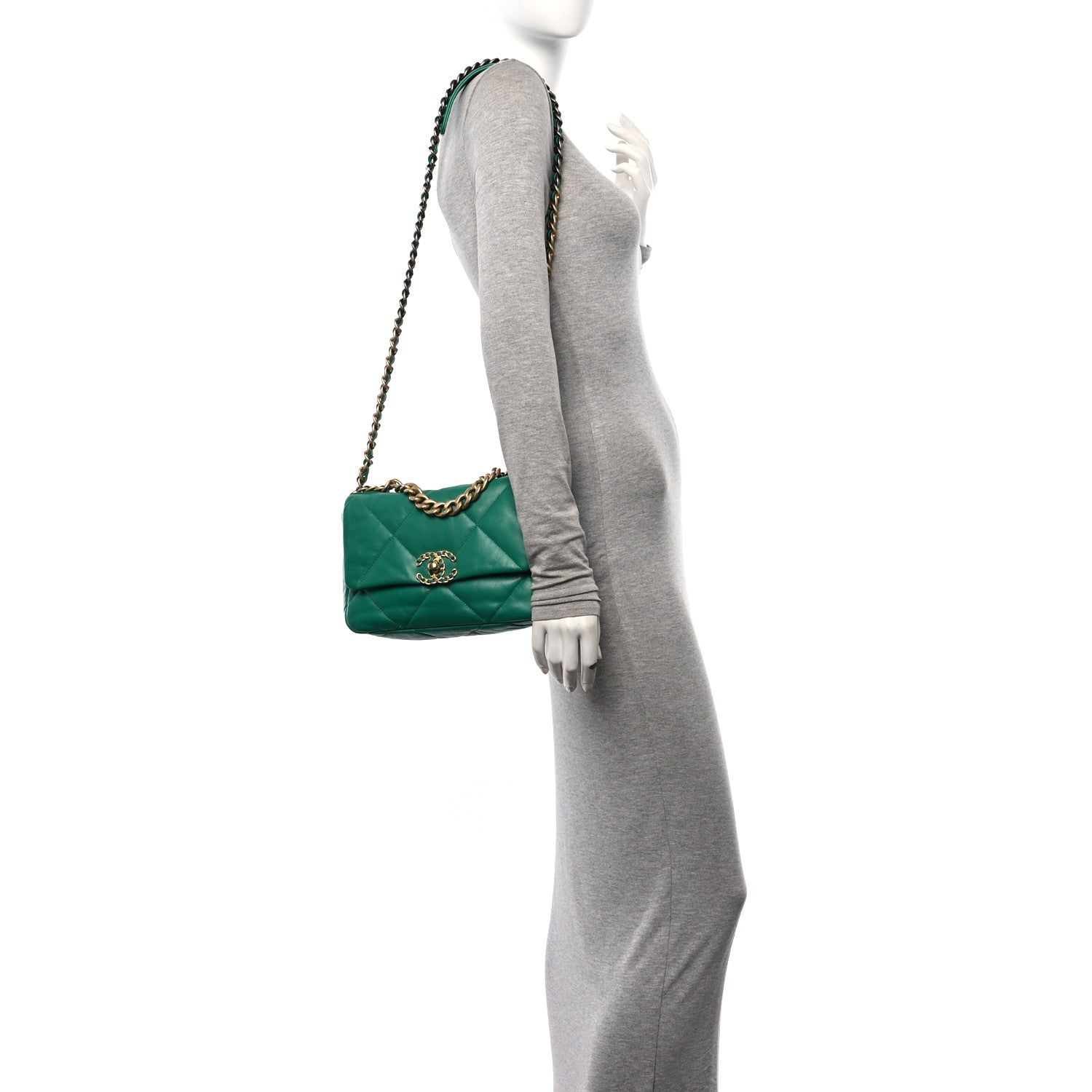Chanel Goatskin Quilted Medium Chanel 19 Flap Green 2 of 12