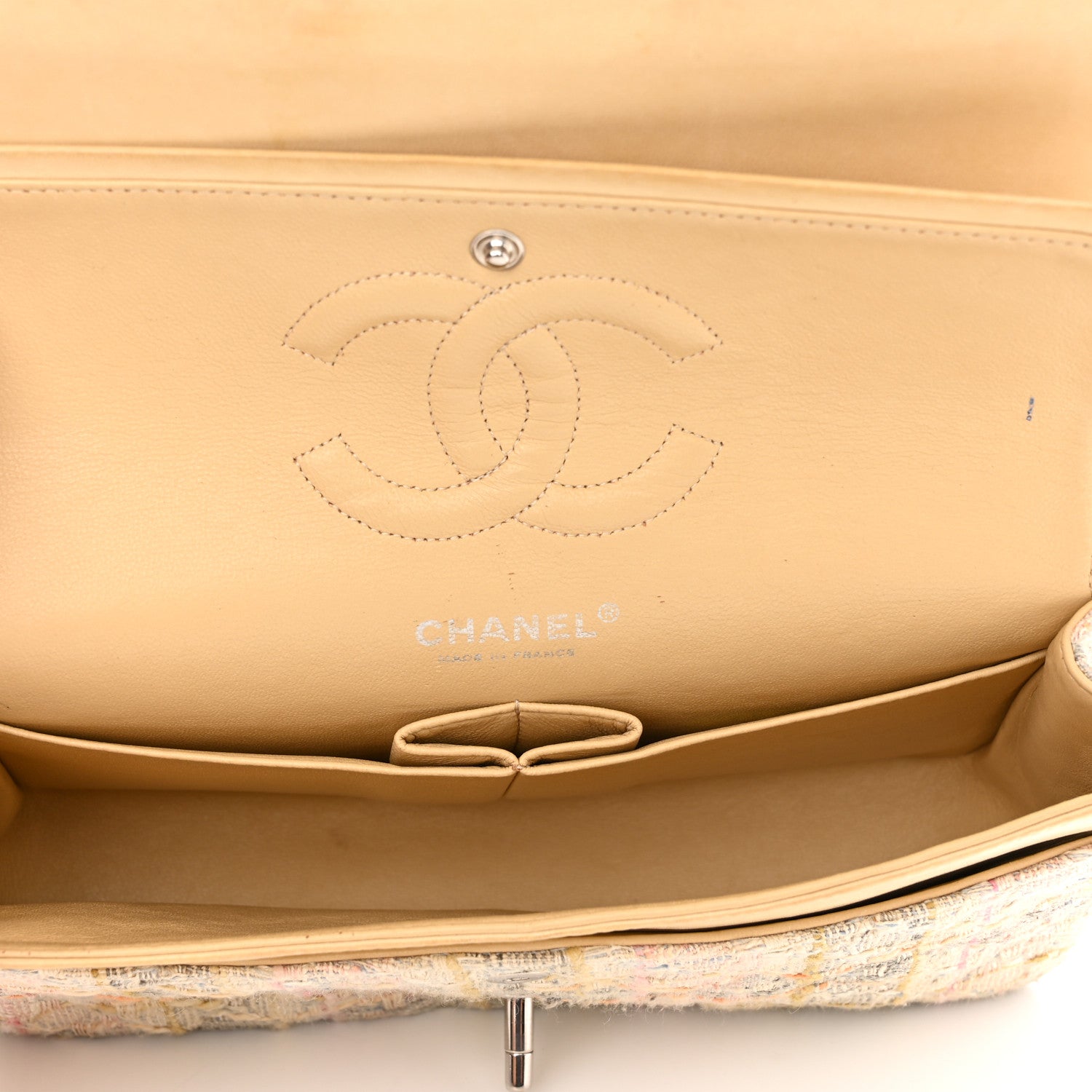 Chanel Tweed Quilted Medium Double Flap Beige Multicolor 5 of 14