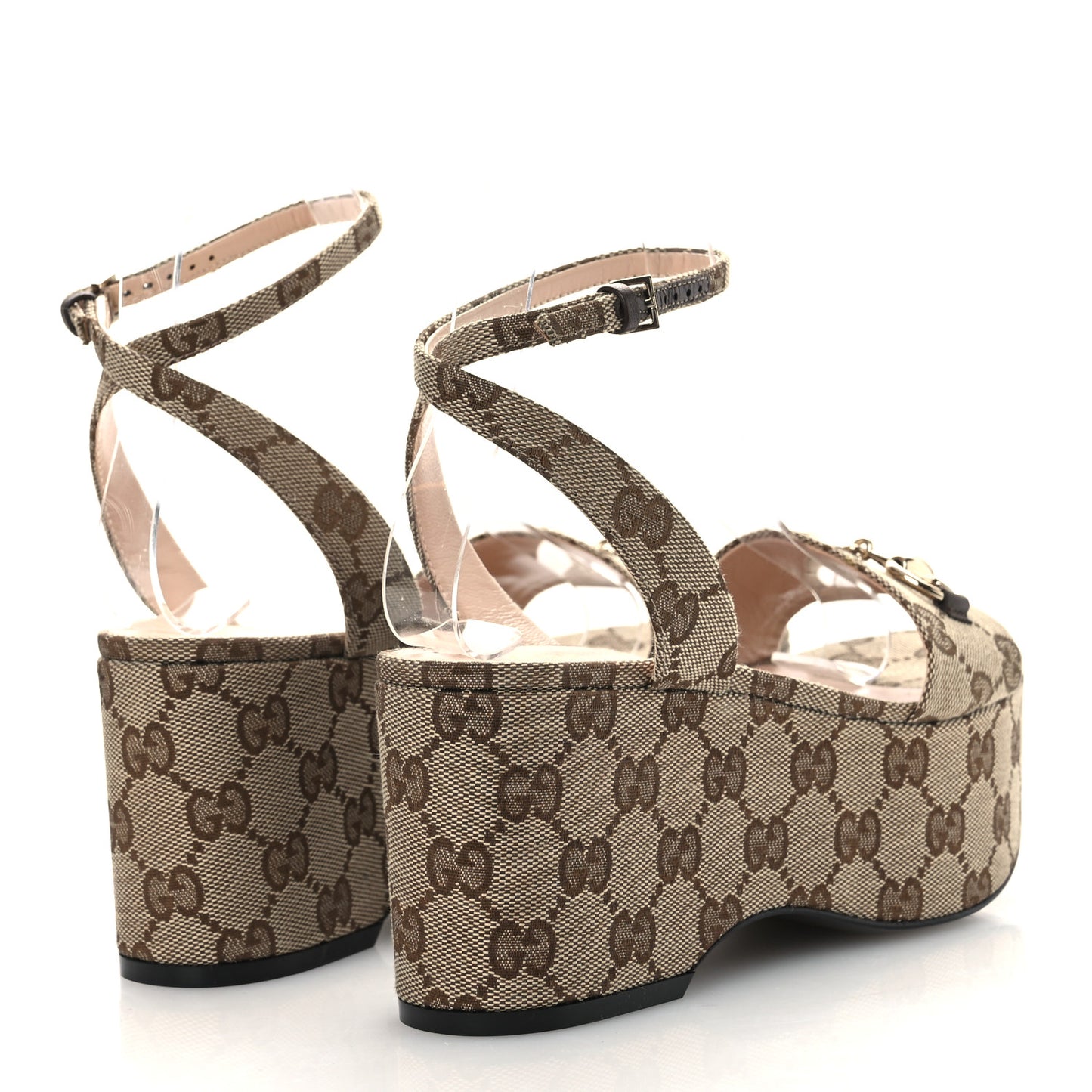 Monogram Nappa Chalotte Horsebit Ankle Strap 75mm Flatform Sandals 35.5 Beige Ebony