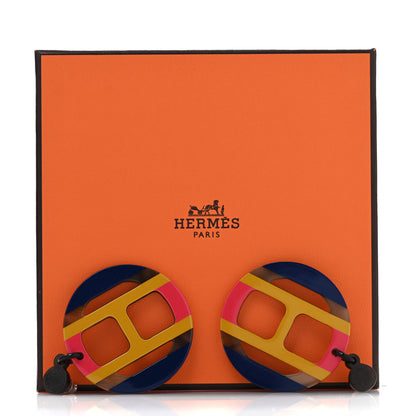 Hermes Lacquered Horn H Equipe Earrings Bleu Multicolor 5 of 5