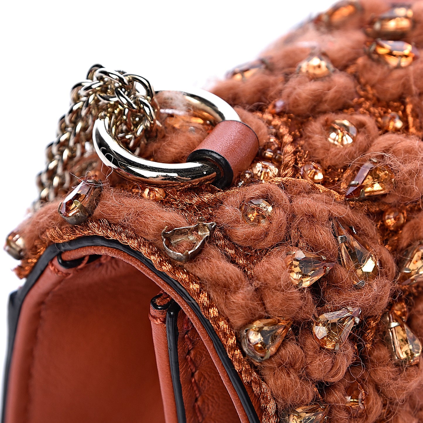 Vitello Crystal Embellished Small Glam Lock Rockstud Flap Orange