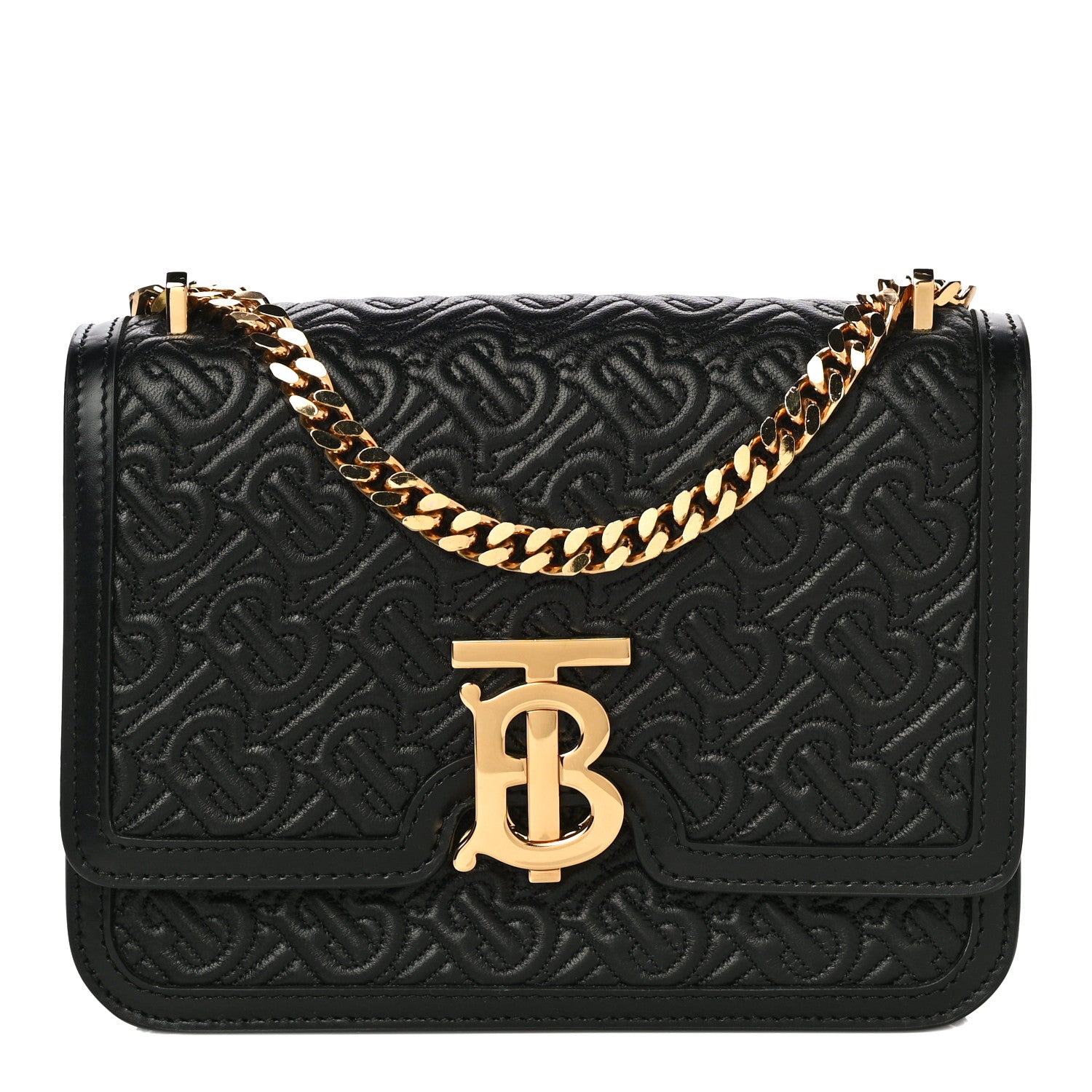 Burberry Calfskin Monogram Embossed Small TB Chain Bag Black 1 of 13