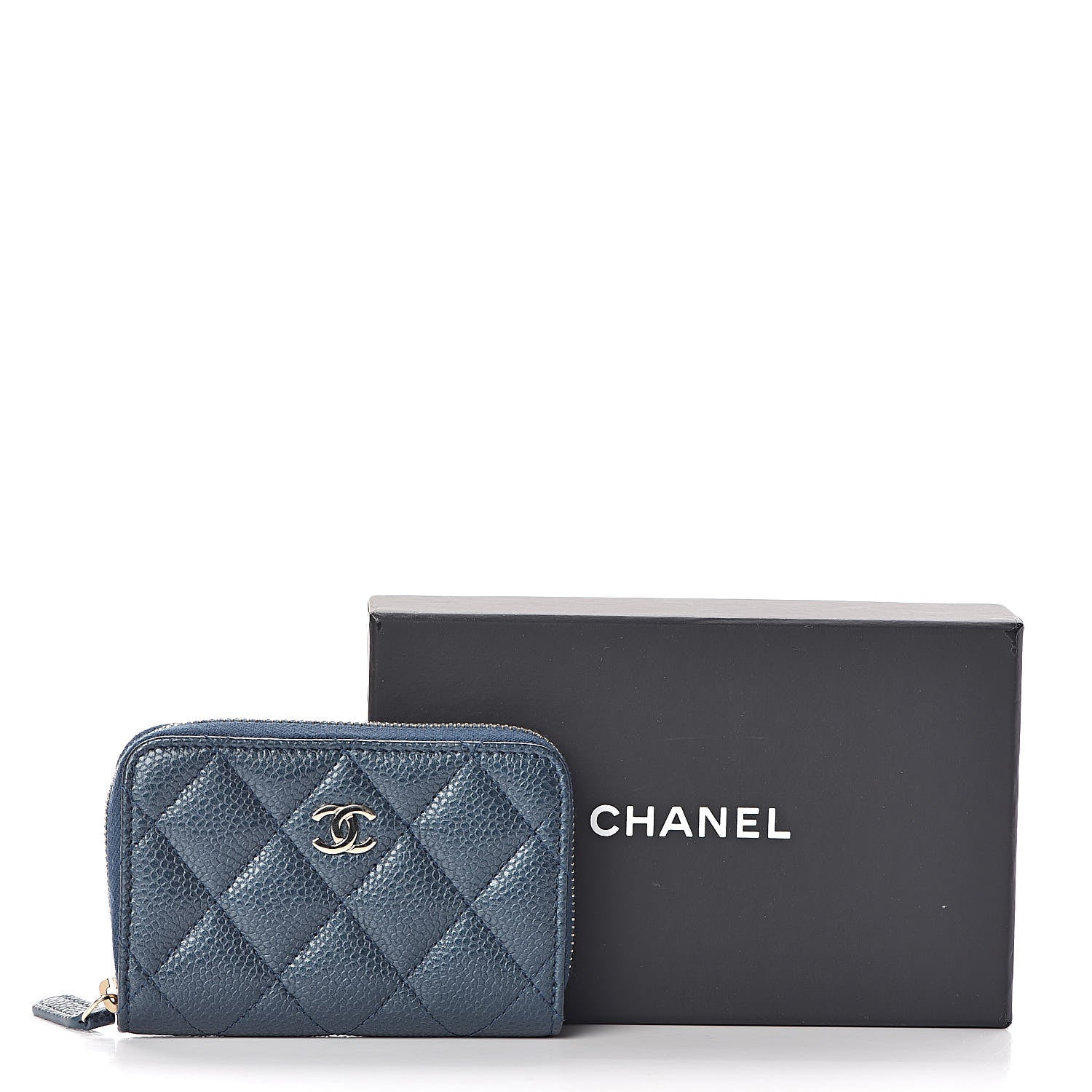 Chanel Metallic Caviar Quilted Zip Coin Purse Dark Blue 8 of 8