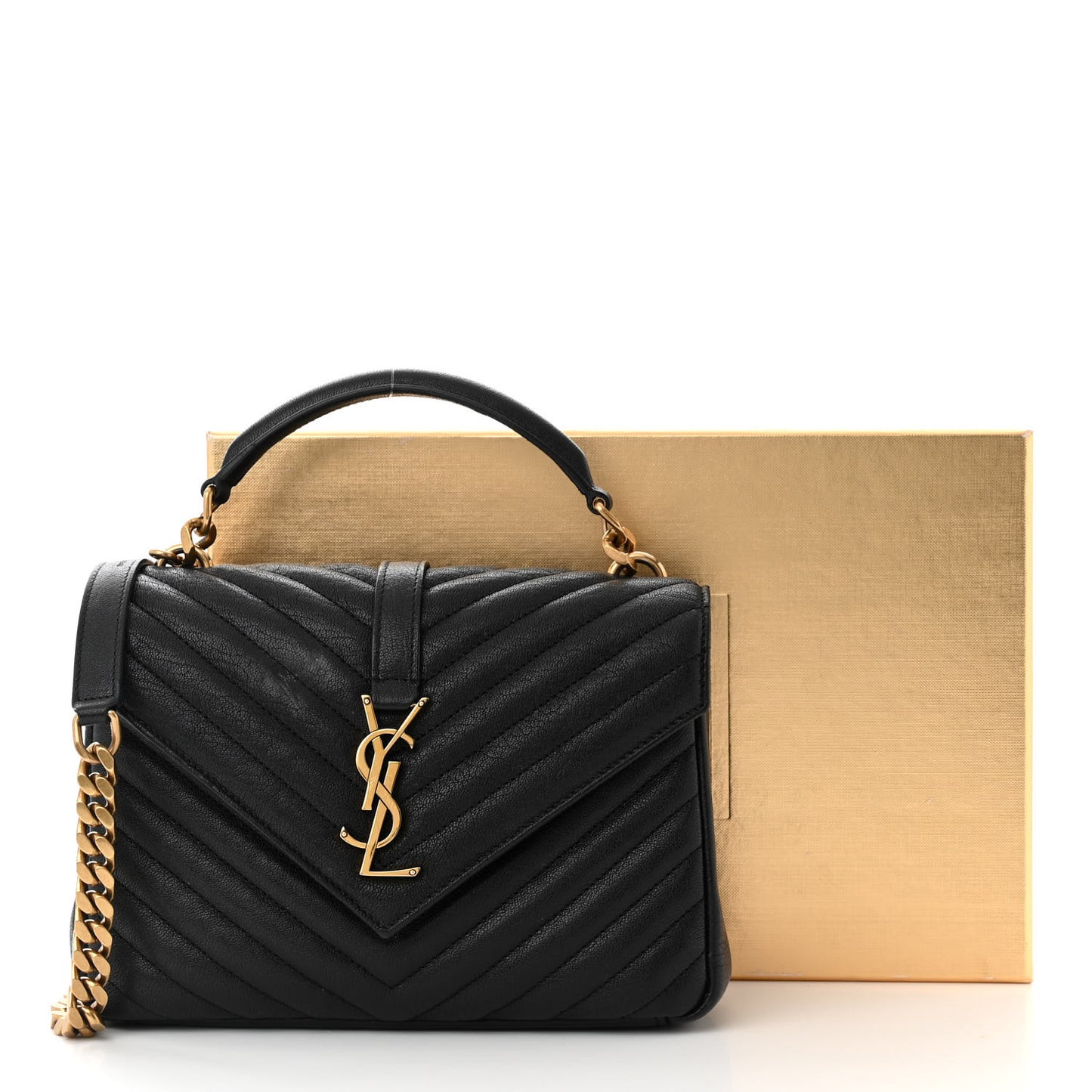 Sheepskin Matelasse Chevron Monogram Medium College Bag Black