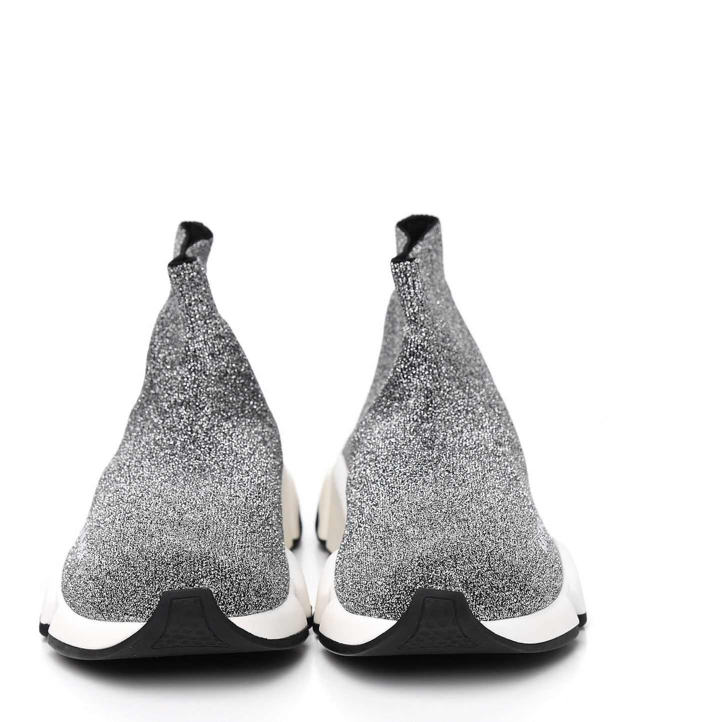 Laminated Knit Bi-Color Sole Womens Speed Sneakers 37 Silver White Black