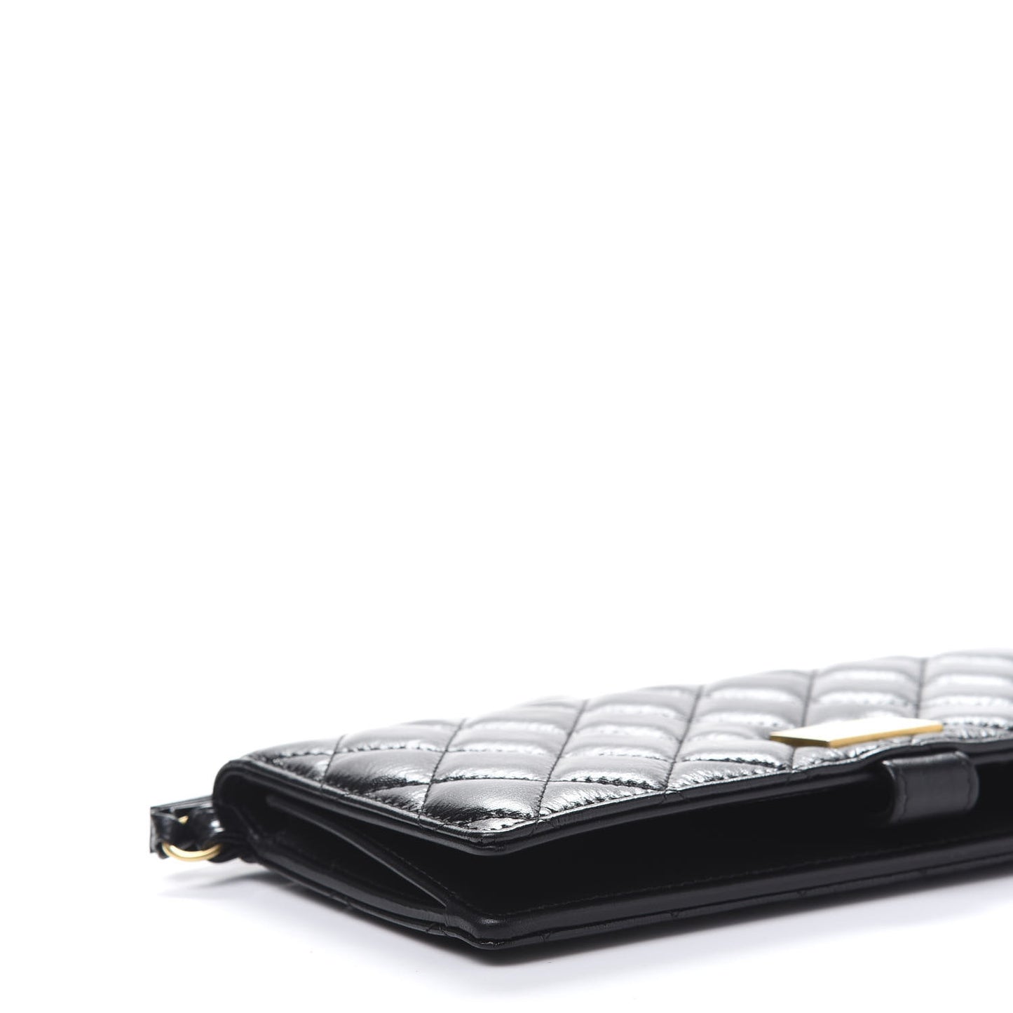 Glazed Calfskin Quilted Long Wallet With Handle Black