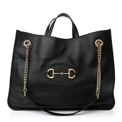 Gucci Calfskin Large Horsebit 1955 Tote Bag Black 1 of 9