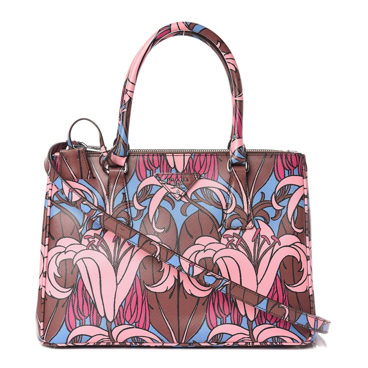 Saffiano Floral Print Small Galleria Double Zip Tote Cotto