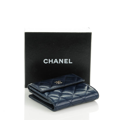Chanel Caviar Quilted Compact French Flap Wallet Marine 4 of 9