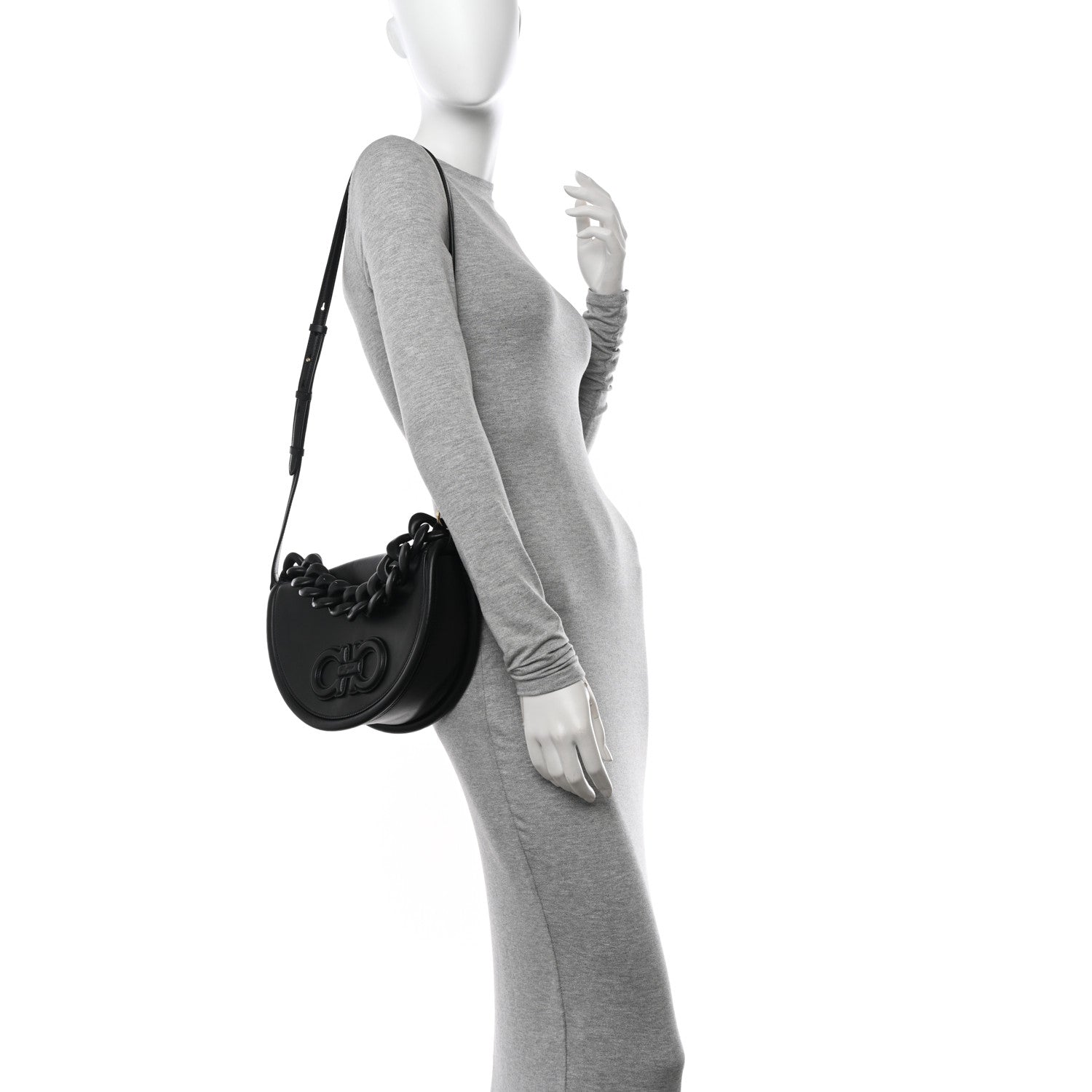 Salvatore Ferragamo Calfskin Aura Shoulder Bag Black 2 of 15