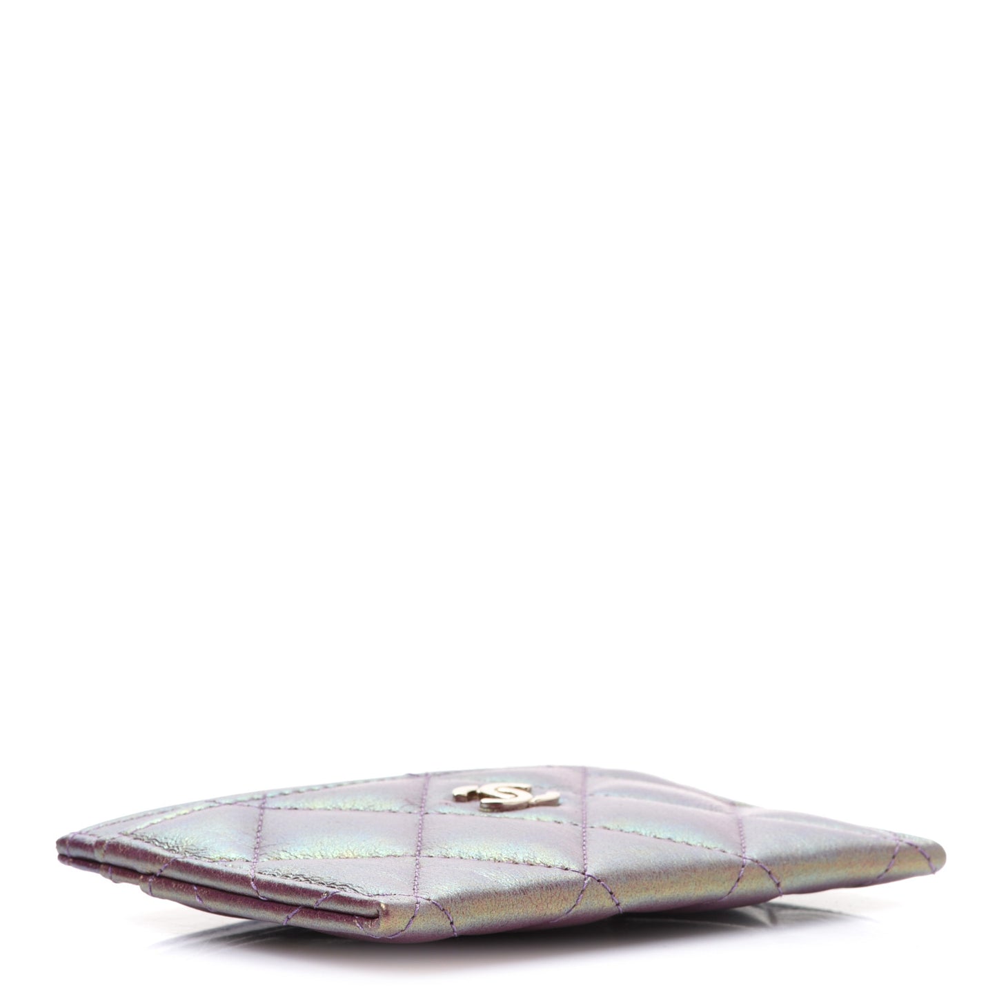 Iridescent Lambskin Quilted Card Holder Purple