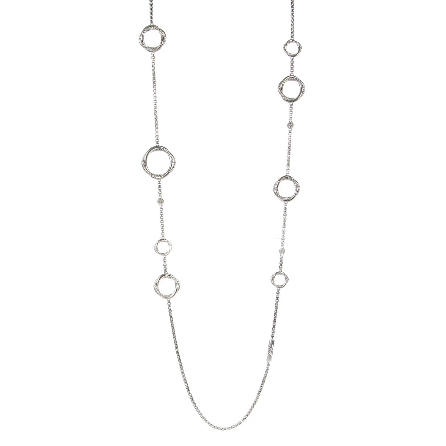 David Yurman Sterling silver Pave Diamond 14mm Infinity Station Necklace 1 of 7