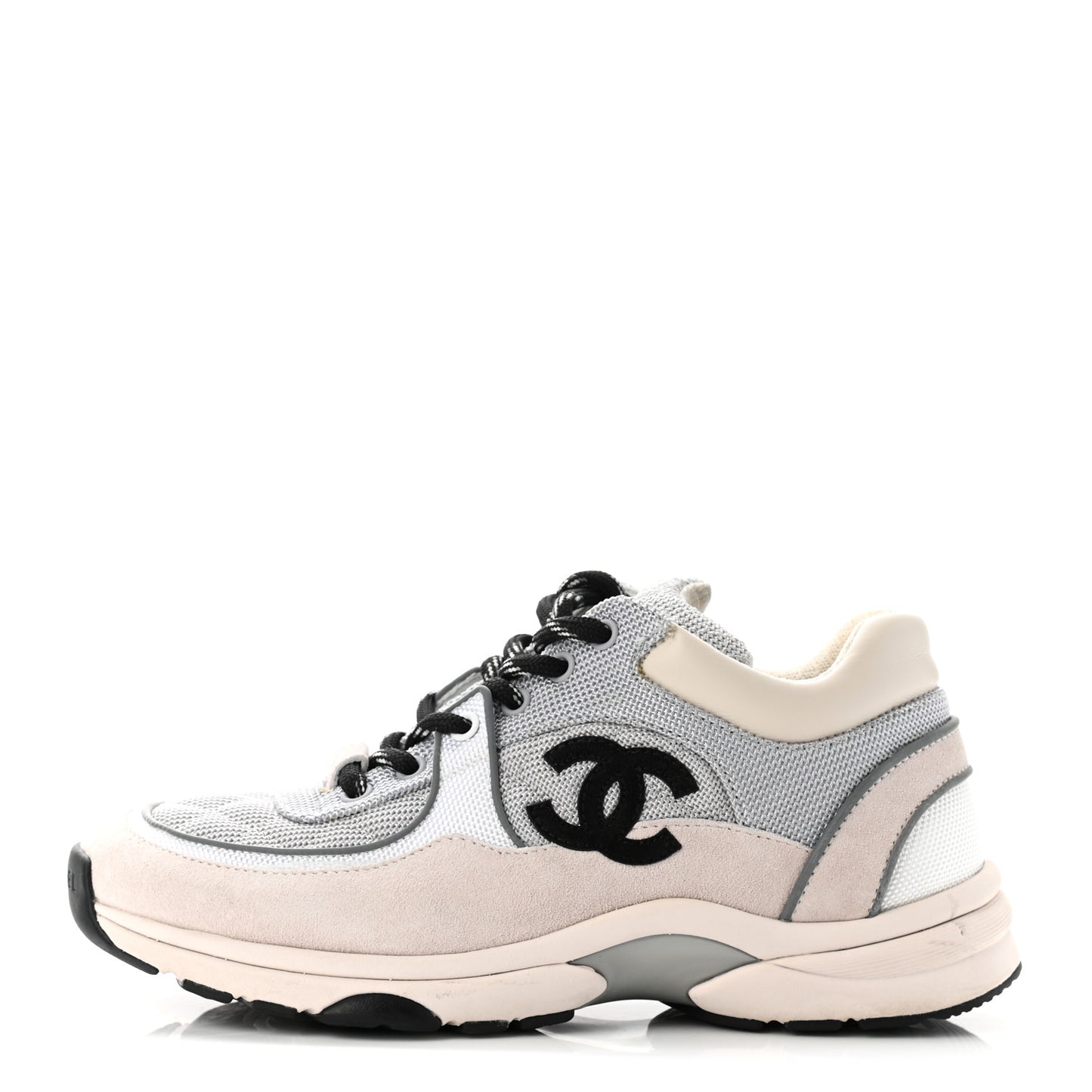 Nylon Calfskin Suede Womens CC Sneakers 37 Grey White Pink