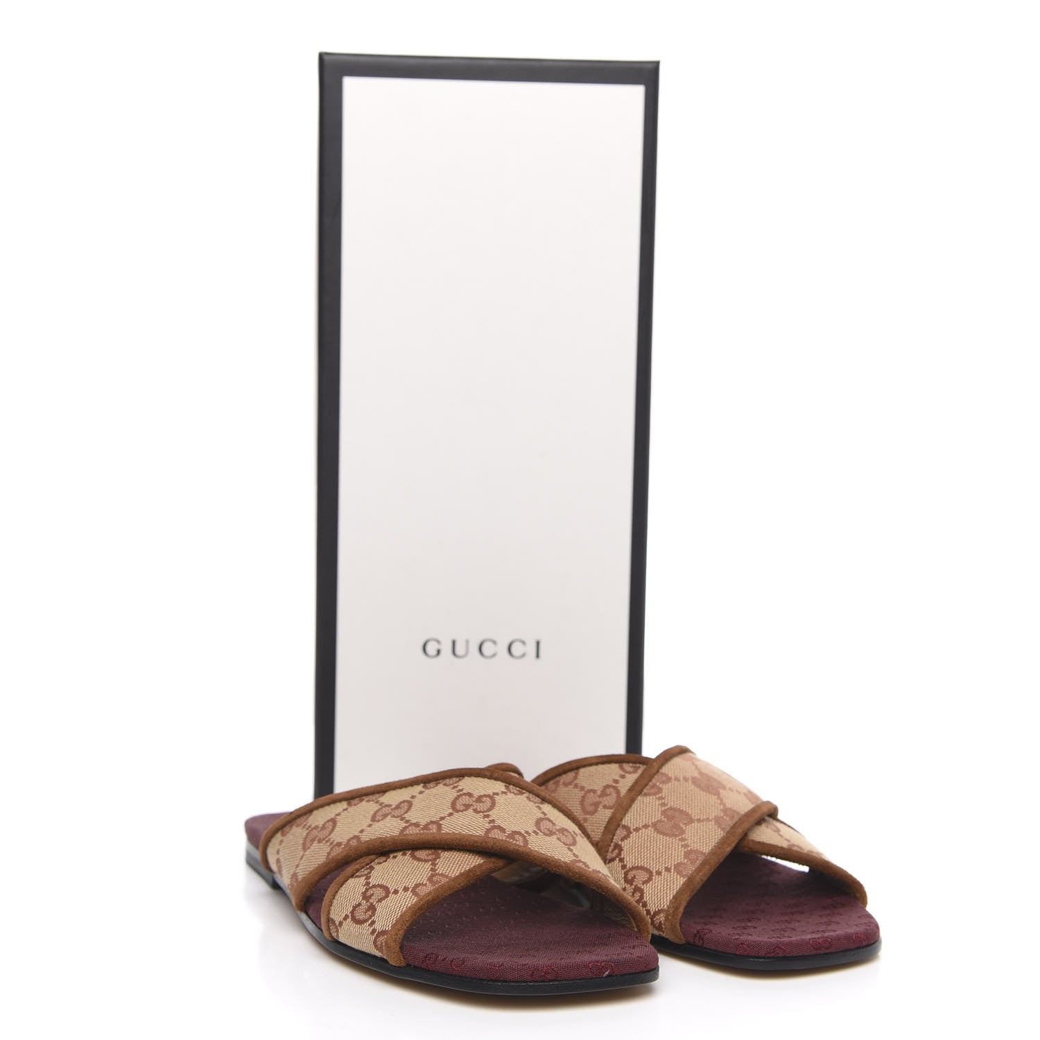 Gucci GG Monogram Suede Womens Criss Cross Slide Sandals 36.5 Beige Ruggine Cuir 9 of 9