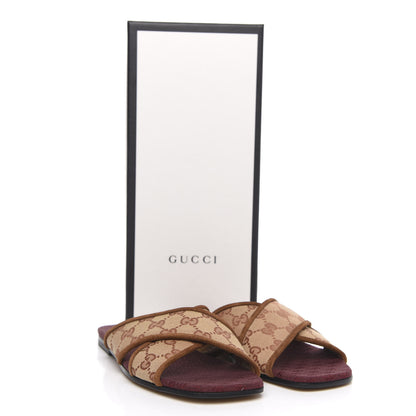 Gucci GG Monogram Suede Womens Criss Cross Slide Sandals 36.5 Beige Ruggine Cuir 9 of 9