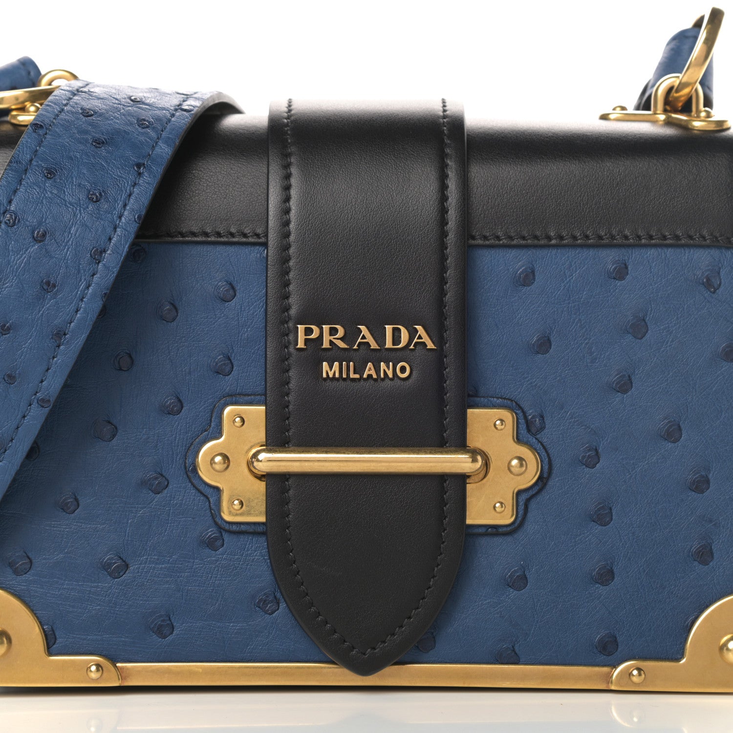 Prada City Calfskin Ostrich Cahier Bag Colbalto Black 8 of 12