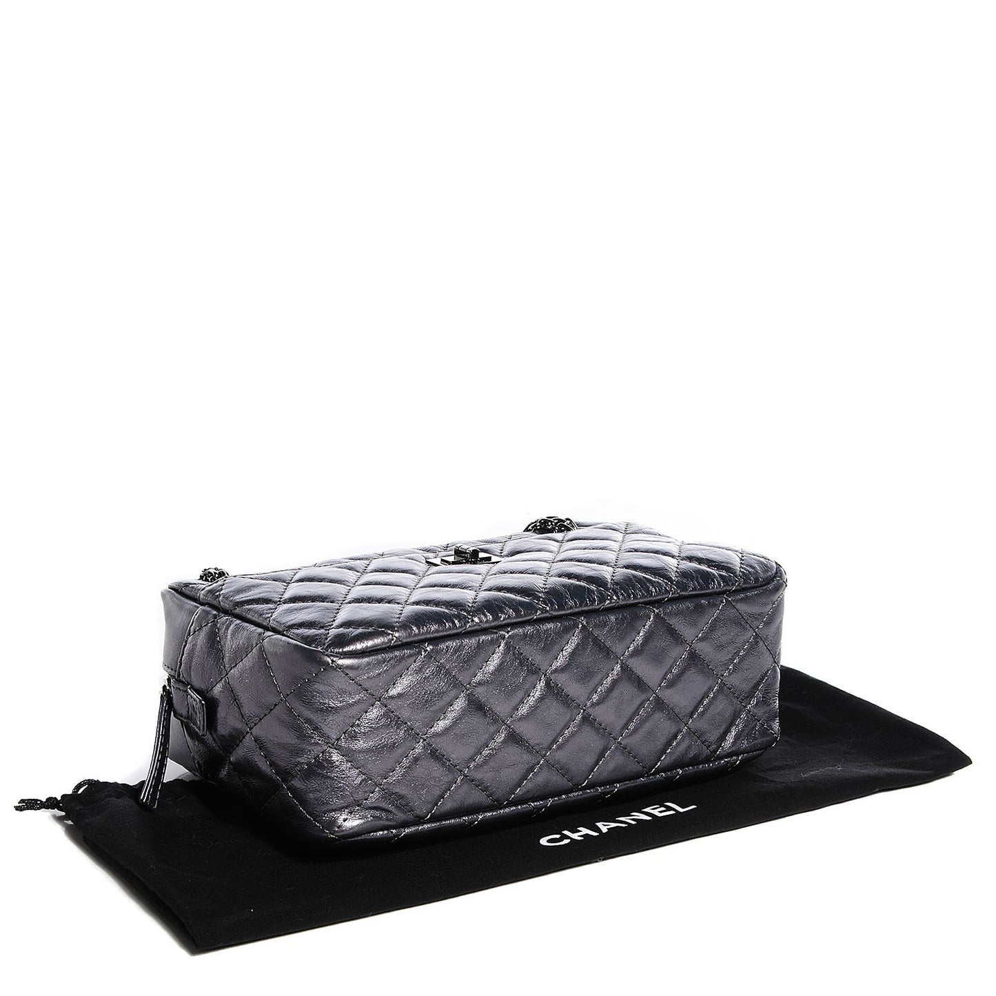 Metallic Aged Calfskin Quilted Small Reissue Camera Case Dark Silver