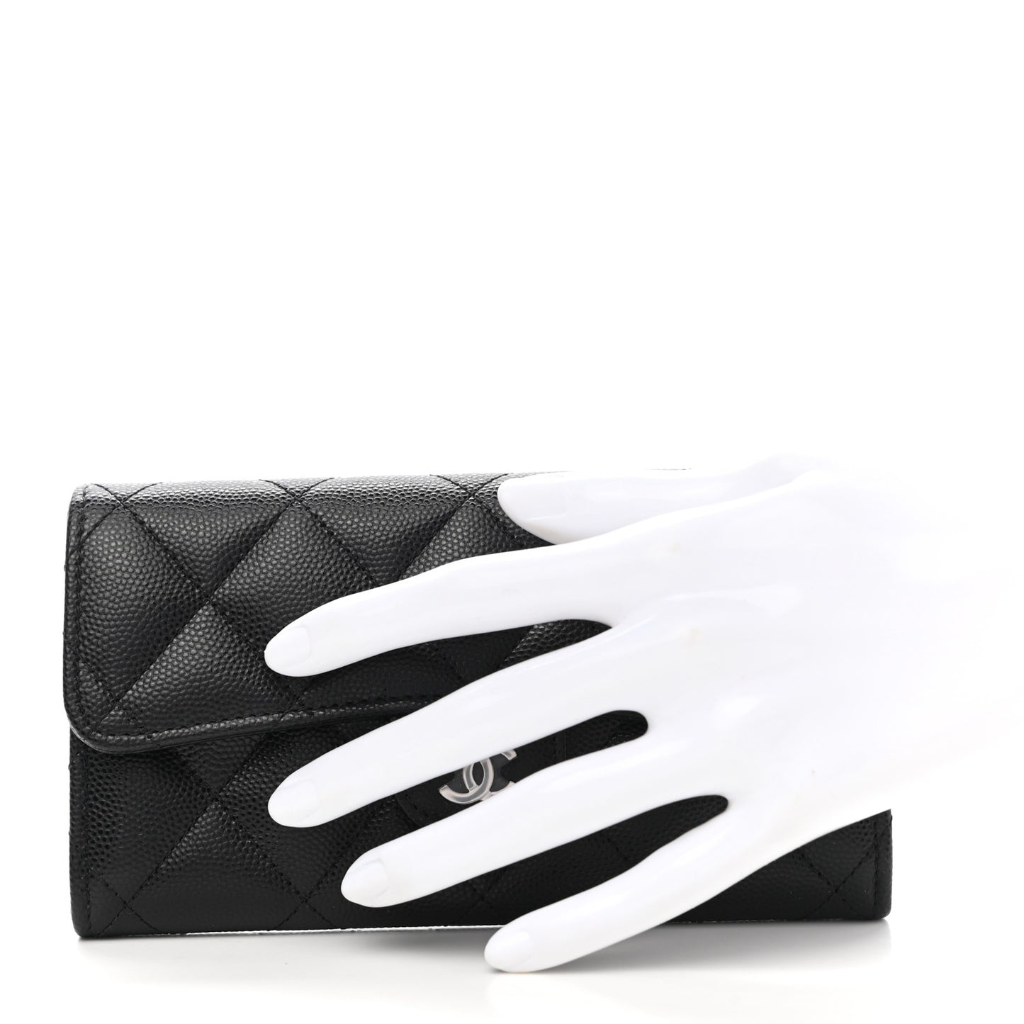 Caviar Quilted Medium Gusset Flap Wallet Black