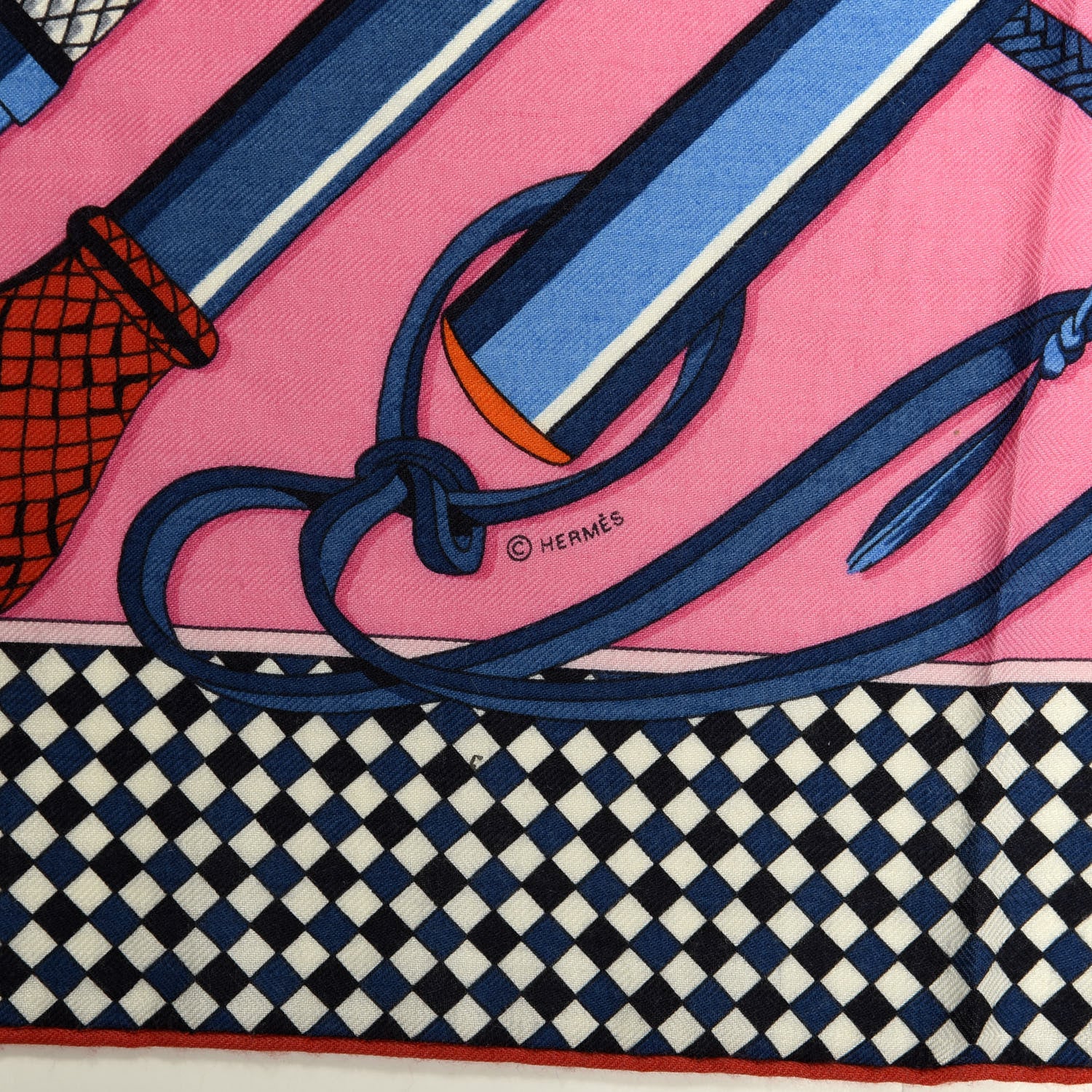 Hermes Silk Cashmere Fouets Et Badines Bandana Shawl 140 Rose Vif Bleu Rouge 3 of 4