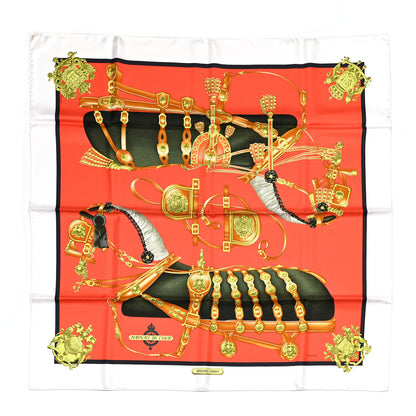 Hermes Silk Harnais De Cour Scarf 90 White Orange Vert 1 of 5