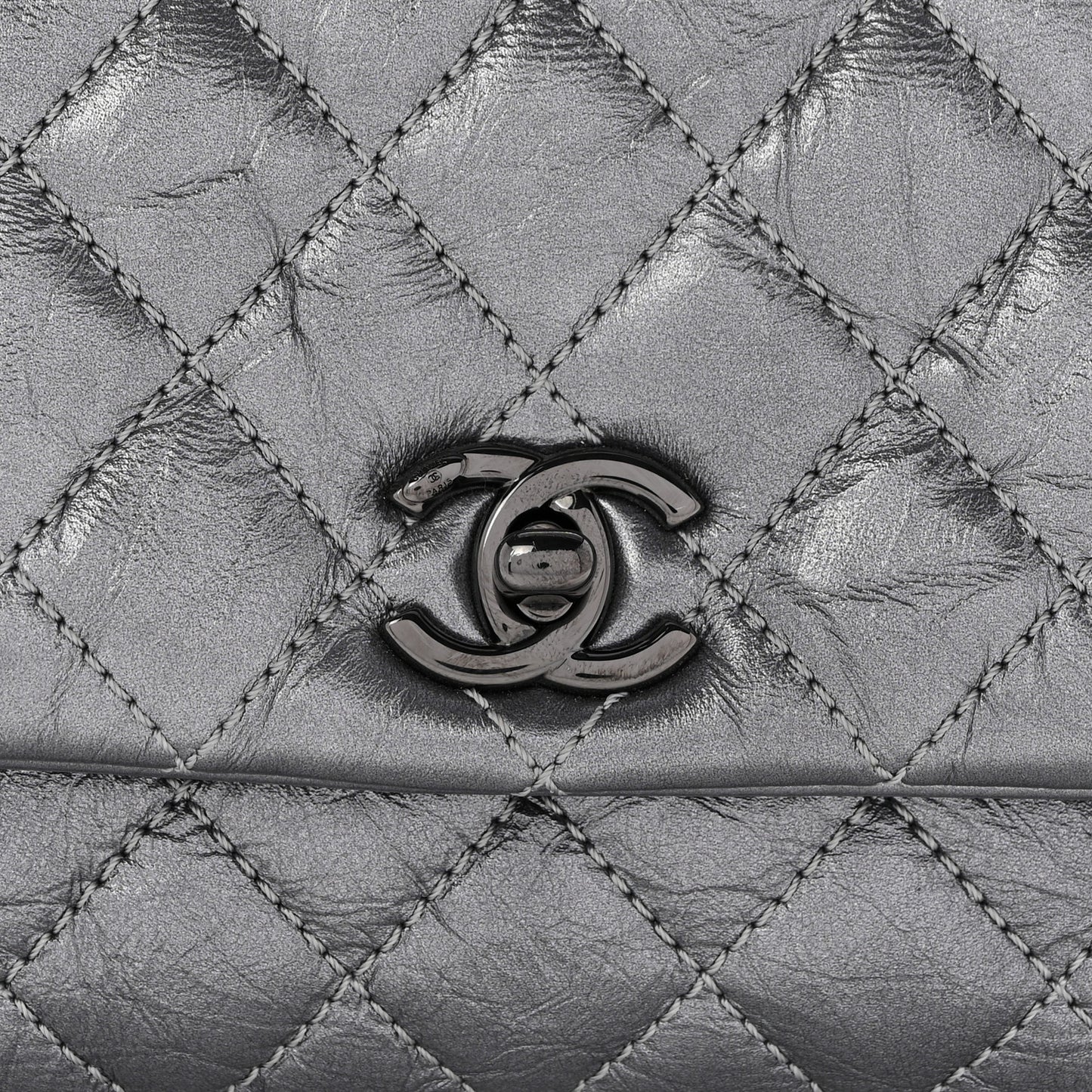 Metallic Aged Calfskin Quilted Mini Coco Handle Flap Silver