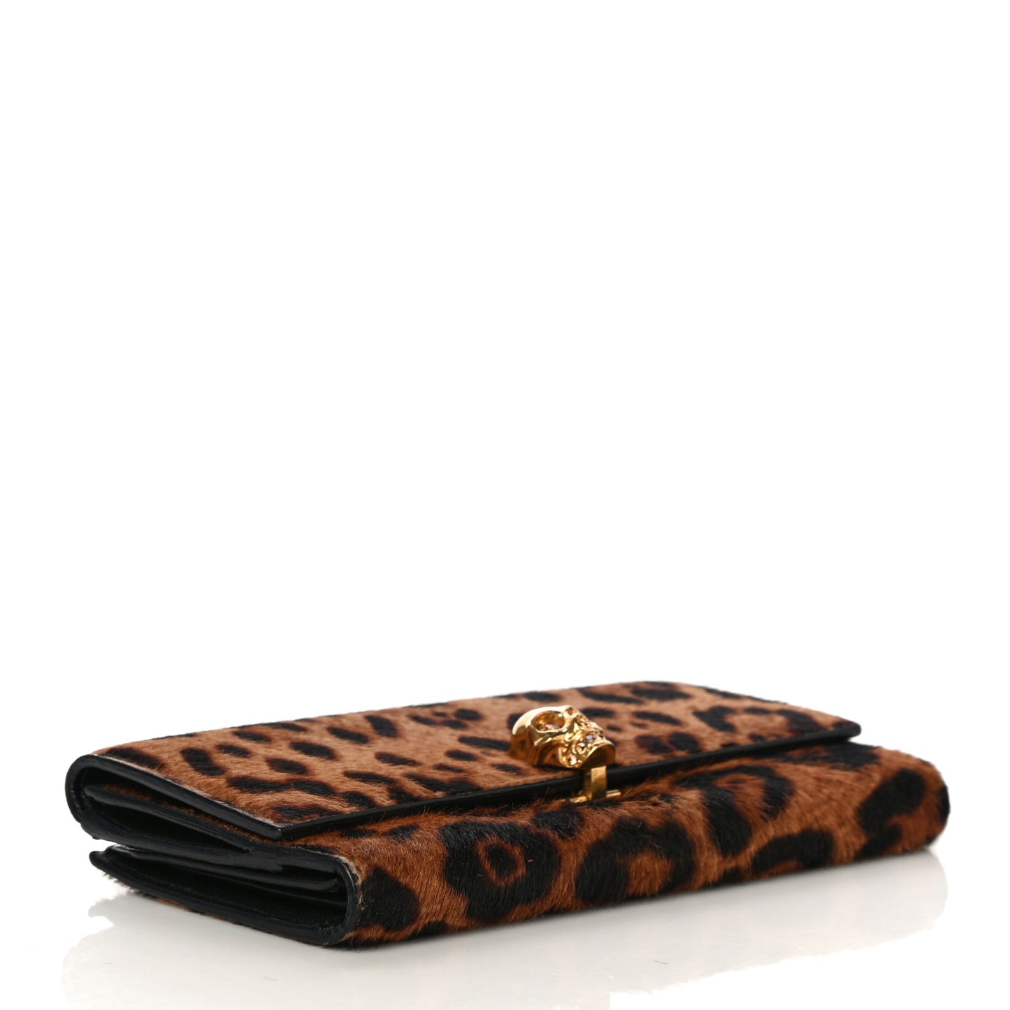 Calf Hair Leopard Print Skull Continental Wallet