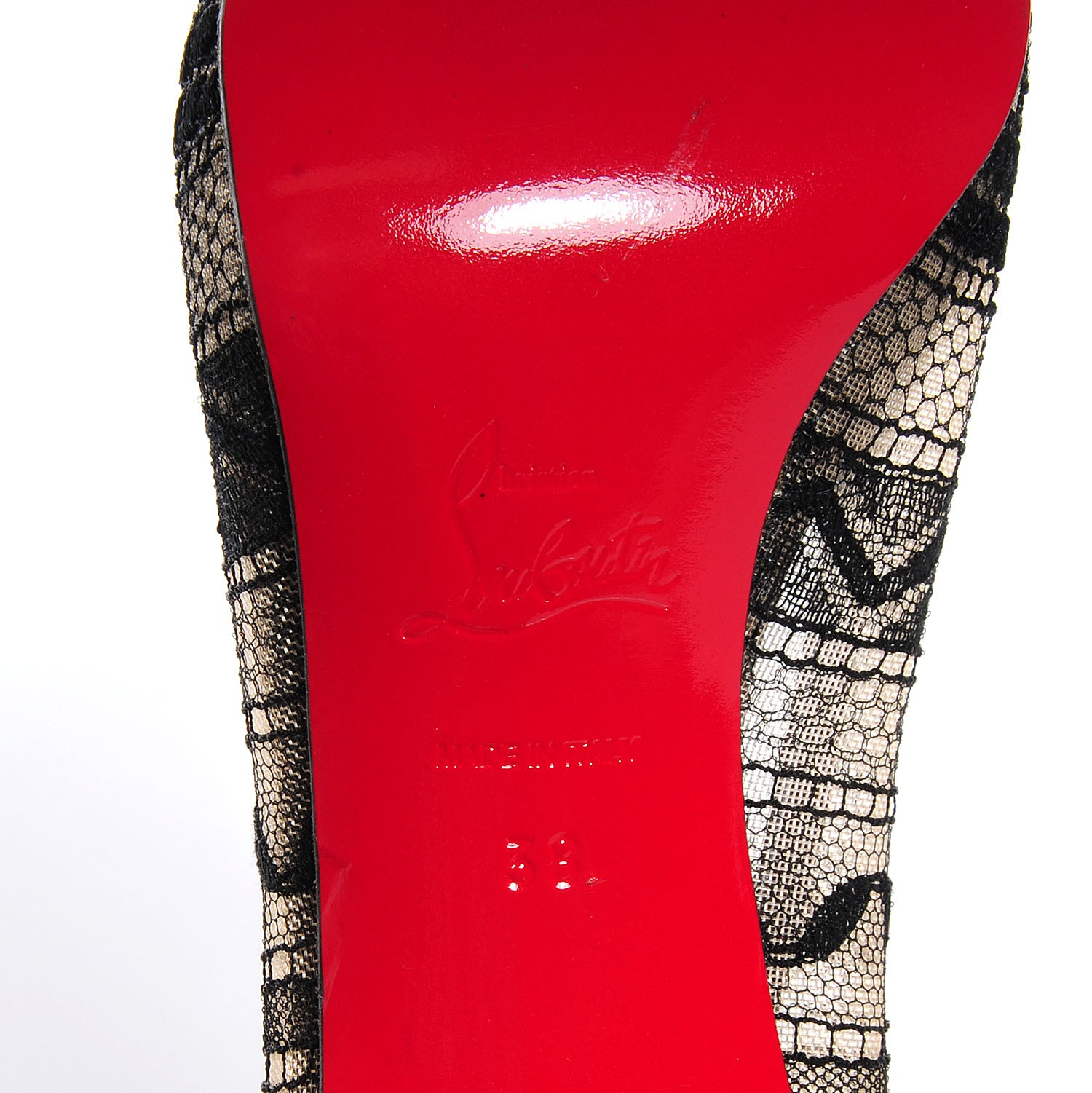 Christian Louboutin Lace Ambro 90 Platform Peep Toe Pumps 38 Black 6 of 7