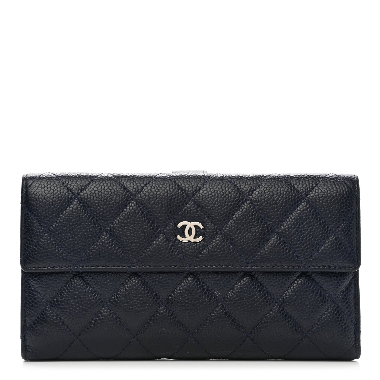 Caviar Quilted CC Long Double Wallet Navy