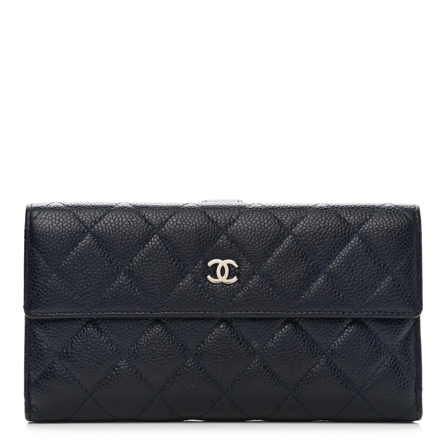 Chanel Caviar Quilted CC Long Double Wallet Navy 1 of 12