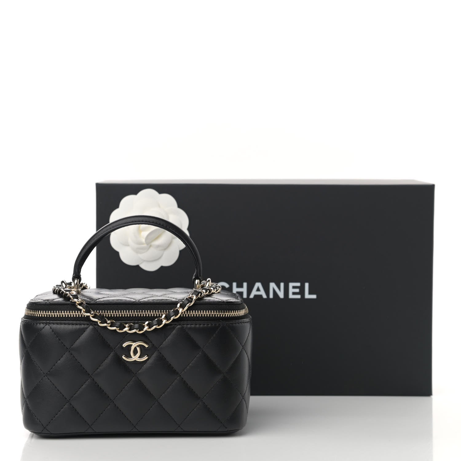 Chanel Lambskin Quilted Small Top Handle Vanity Case With Chain Black 11 of 12