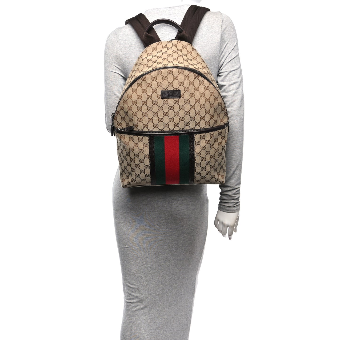 GG Monogram Web Medium Classic Backpack Brown