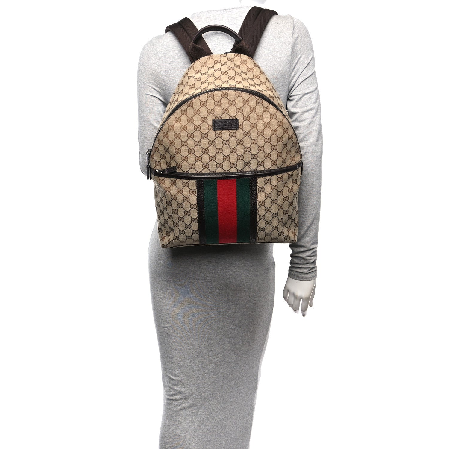 Gucci GG Monogram Web Medium Classic Backpack Brown 2 of 13